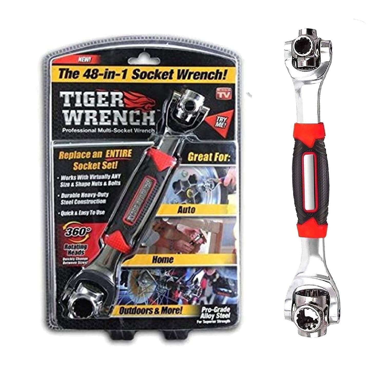 Rangwell 48 in 1 Multi-Functional Socket Tool Tiger Wrench Key Master Hand with Spline Bolts 360° 6 Point Revolving Spanner Individual Angle Alignment for Damaged Bolts Size Standard