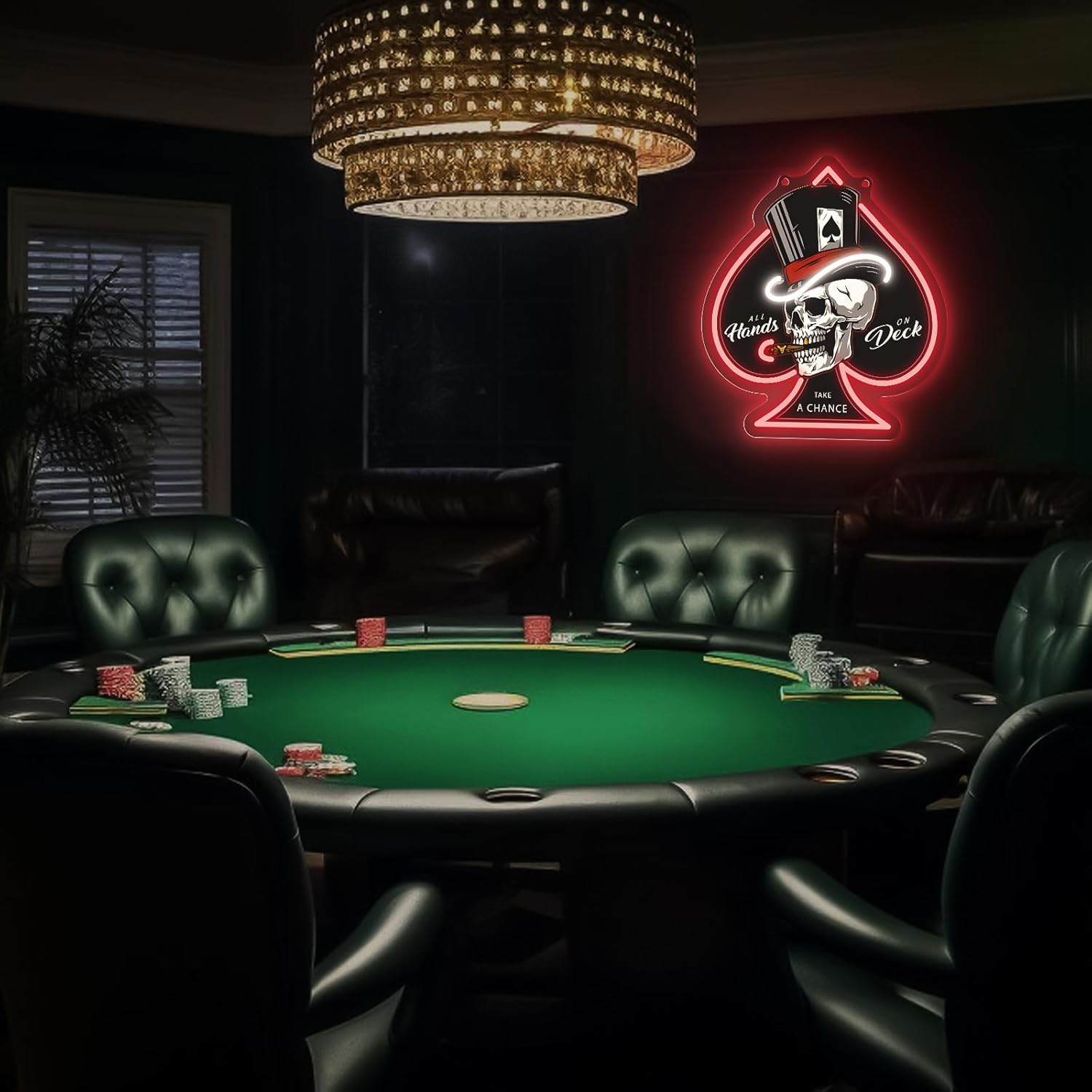 Skull Poker Neon Sign for Wall Decor, USB Powered Dimmable Sign for Casino Night Party, Las Vegas Party, Poker Room, Man Cave, Game Room, Bar, Bedroom, Party Gift for Poker Lovers - Image 6