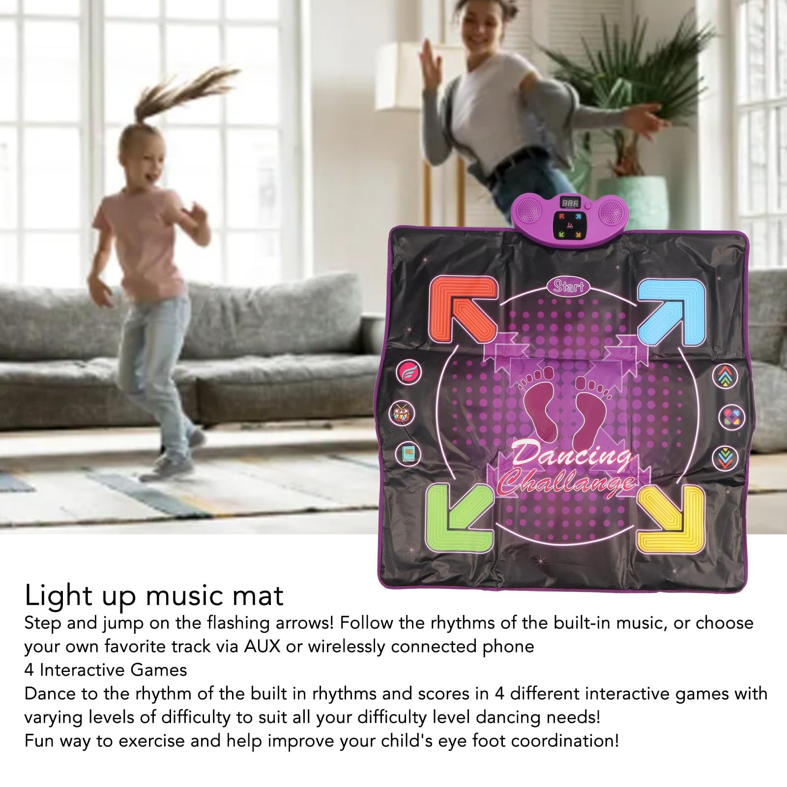 Hidyliu Tappetino da Ballo Illuminato Gioco Elettronico Interattivo per Bambini dai 3 Anni in su Materiale in PVC Antiscivolo Alimentato a Batteria