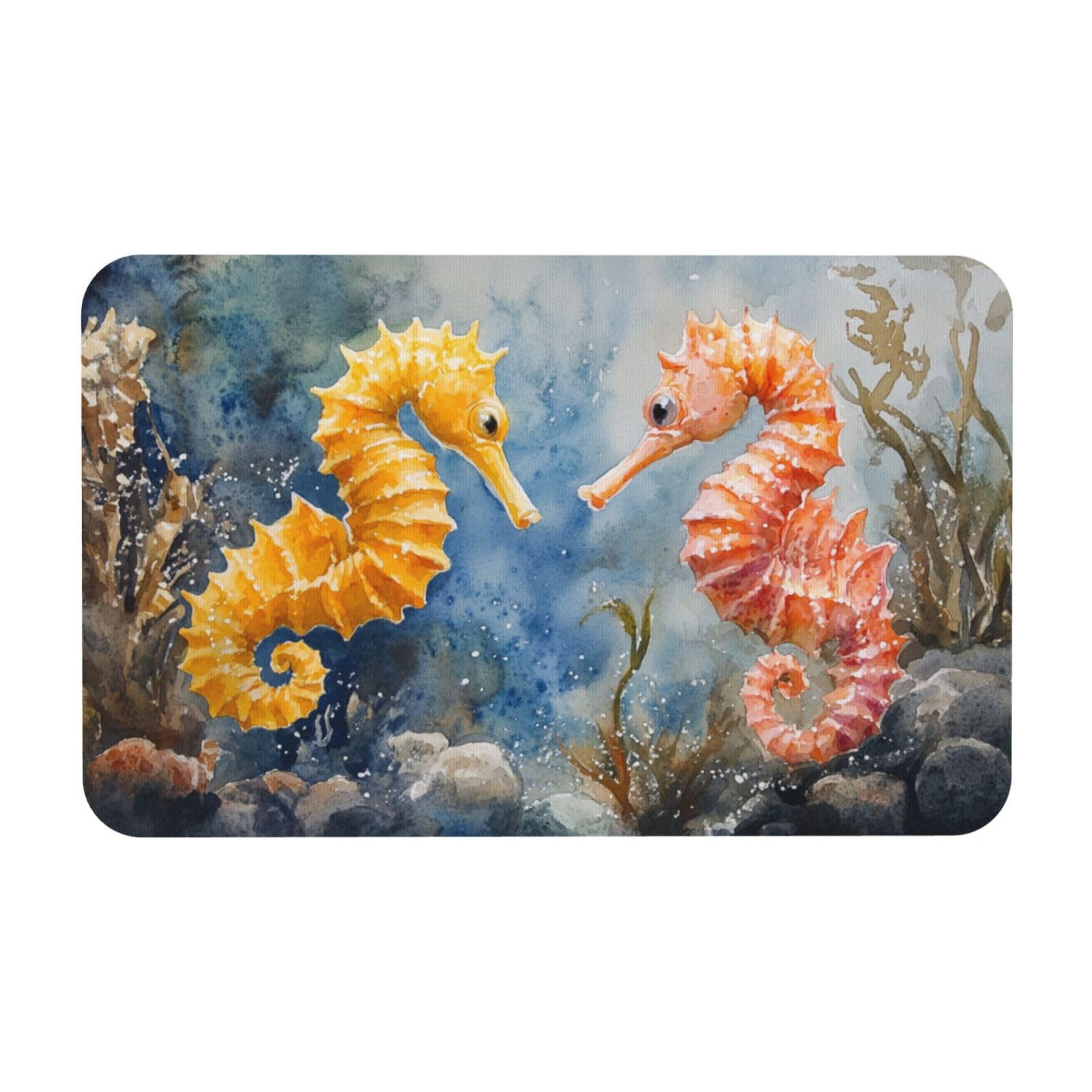 Tapis de sol lavable avec hippocampe rose et jaune 50x80cm, tapis de bienvenue intérieur extérieur