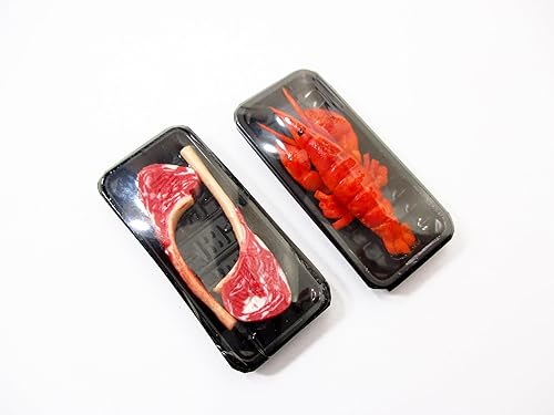 Miniatura 3 de Casa de muñecas Miniature Food 2 Langosta Raw Tomahawk Carne Tray Supermercado Pack 16733