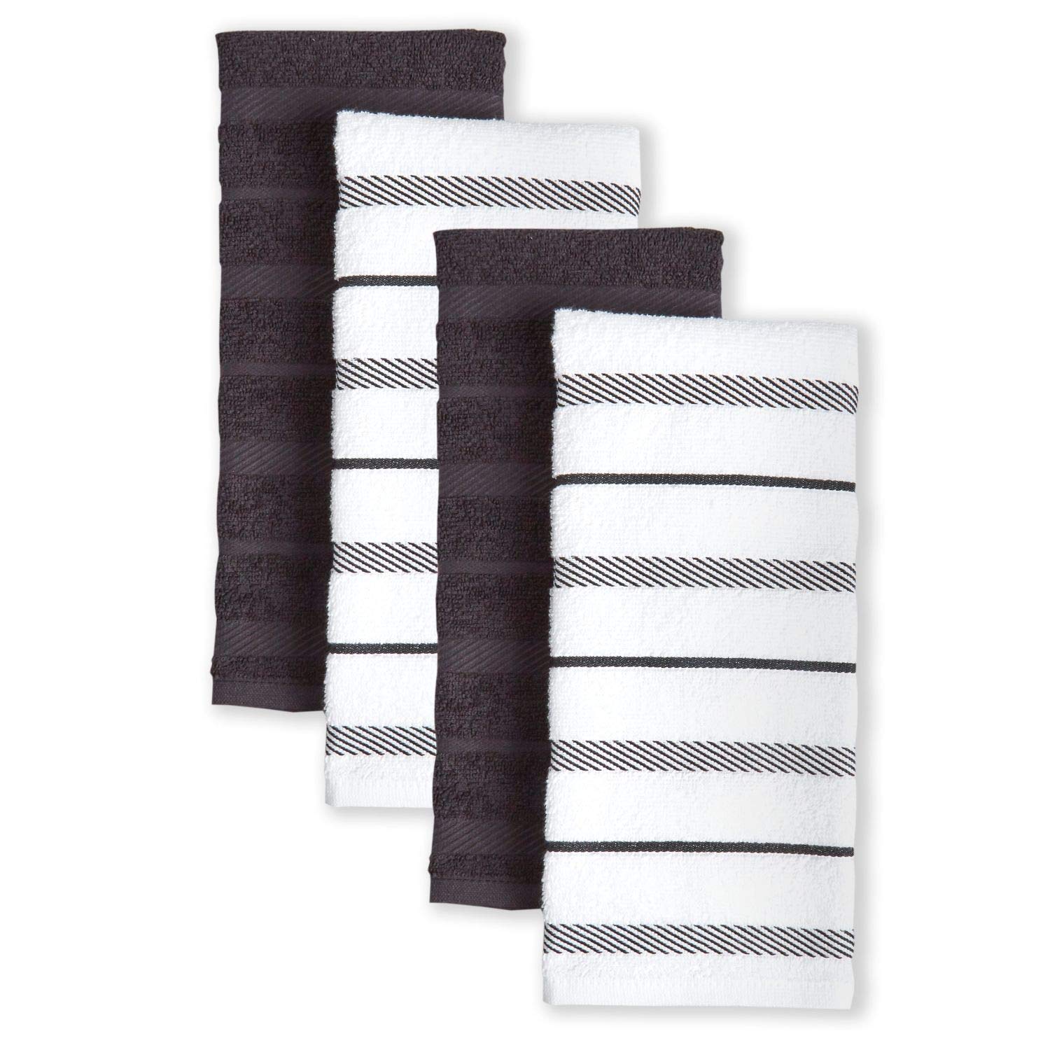 KitchenAidAlbany Kitchen Towel Set 4-Pack 16"x26", Black/White
