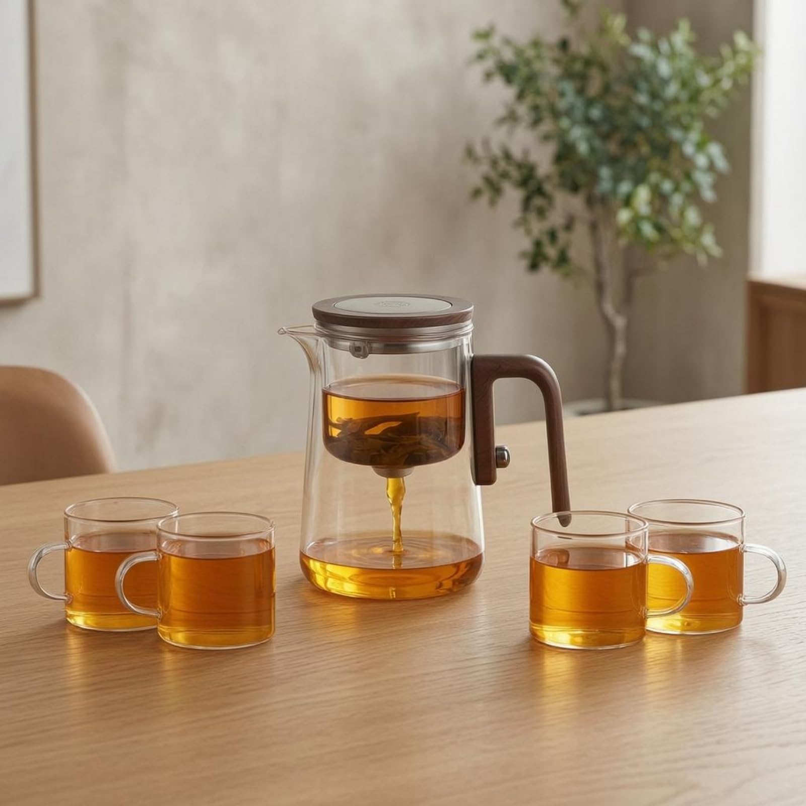 GlasTeekanne mit Sieb hitzebeständig Teebereiter aus Glas tropffrei Glasteekanne, 600ML Teekanne Mit Vier Tassen