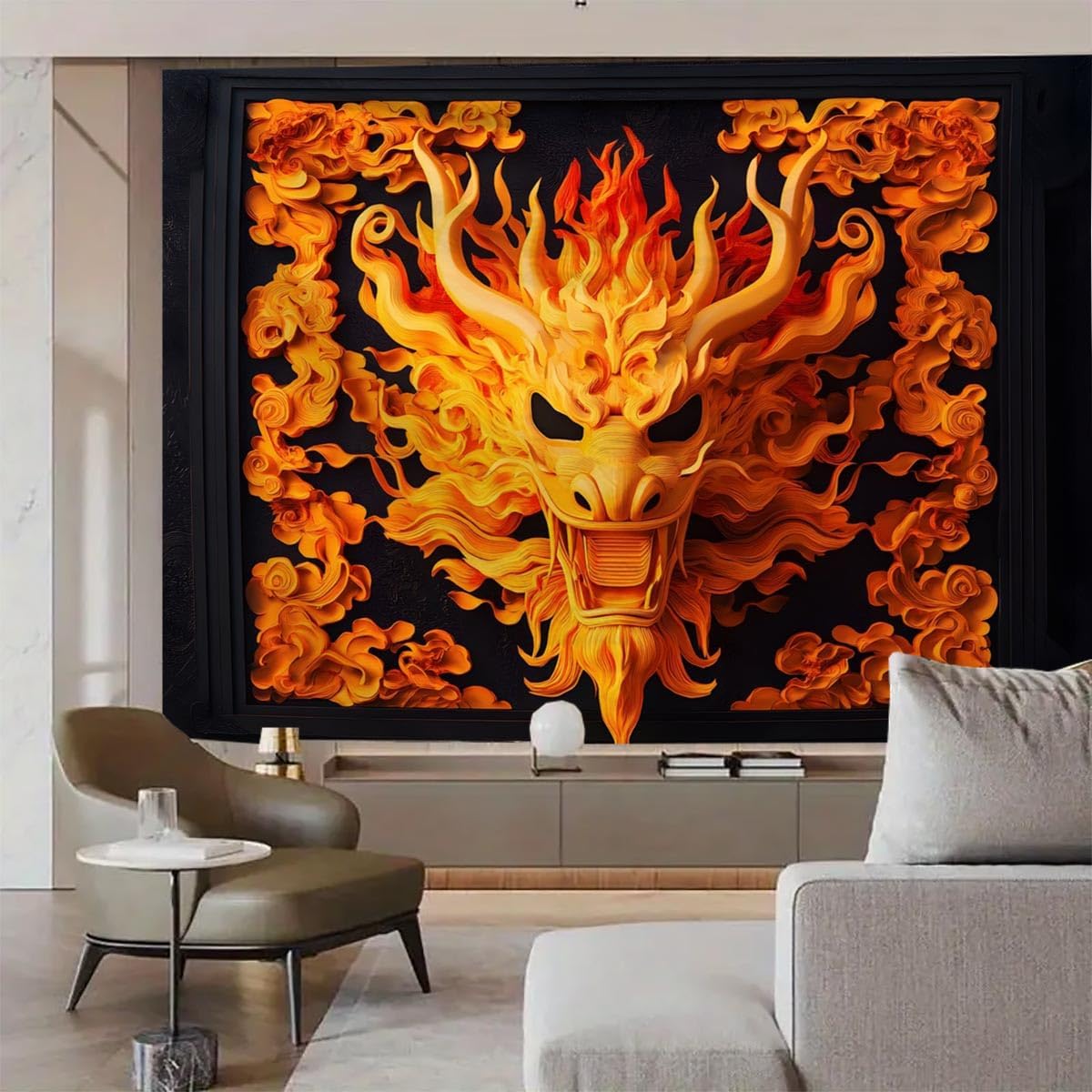 FENDROM Fantasy Medieval Dragon Tapestry,Dragon and Human War Mythology Themed Art banners,Shadow Dragon backdrop Wall Hanging for Bedroom Dorm Living Room