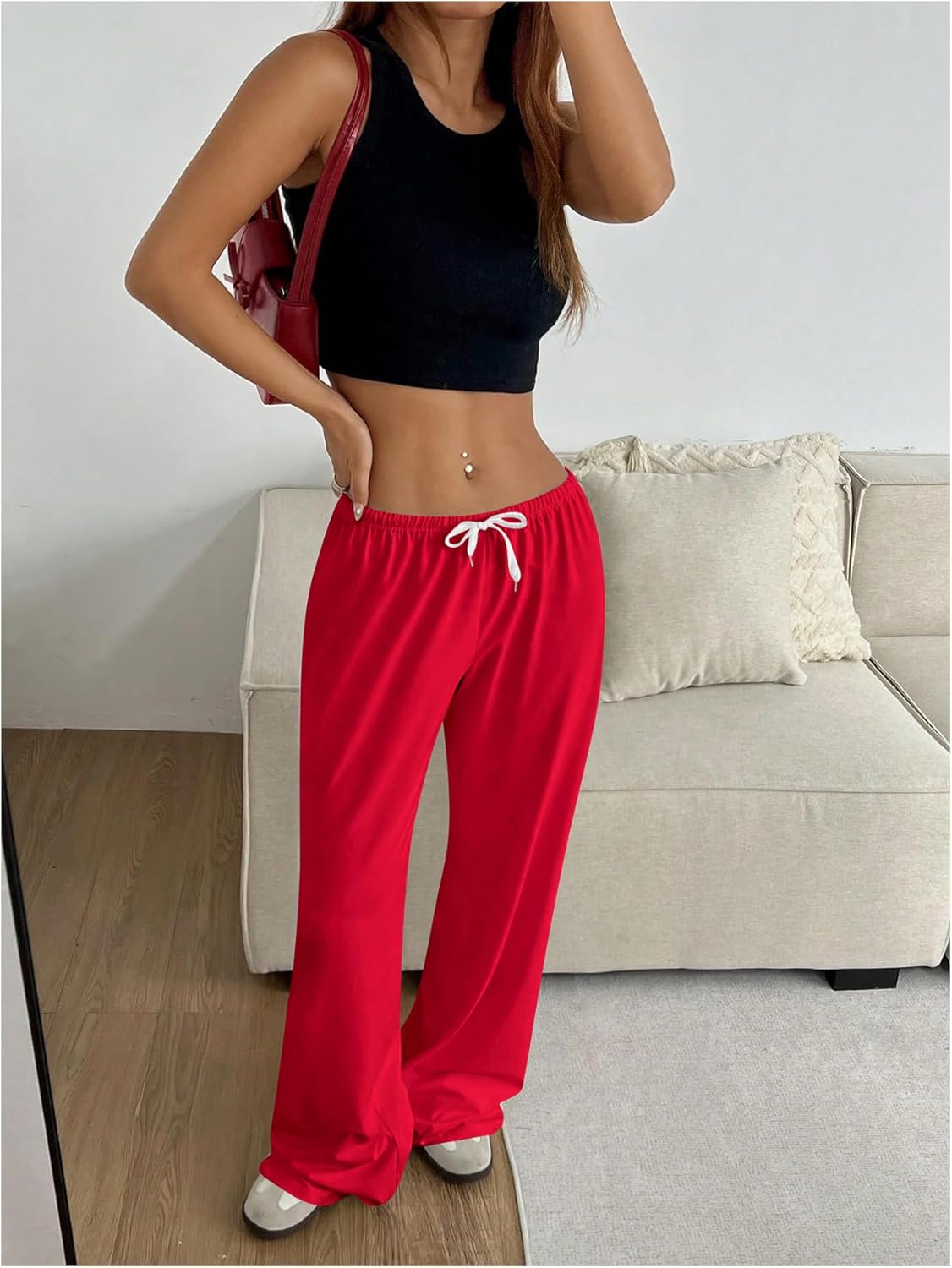 Women's Drawstring Waist Straight Streetwear Long Wide Leg Pants Casual Loose Baggy Workout Long Fall Sweatpants - Image 4