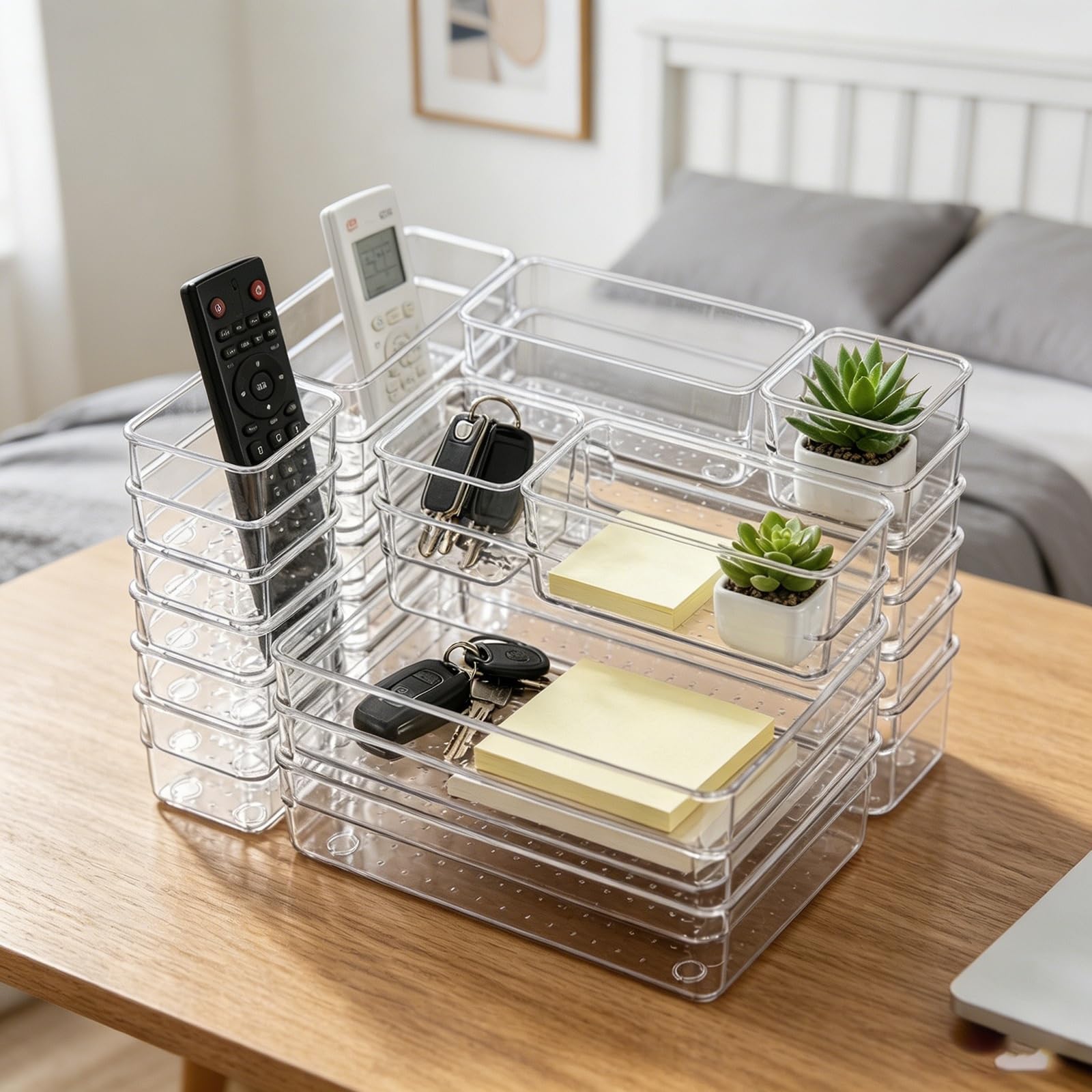 TYNGBT 25-Piece Clear Drawer Organizer Set, Budget-Friendly Plastic Storage Bins for Home Use