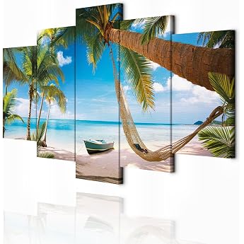 decomonkey Wall Pictures Beach Palm Trees 200 x 100 cm 5-Piece Canvas