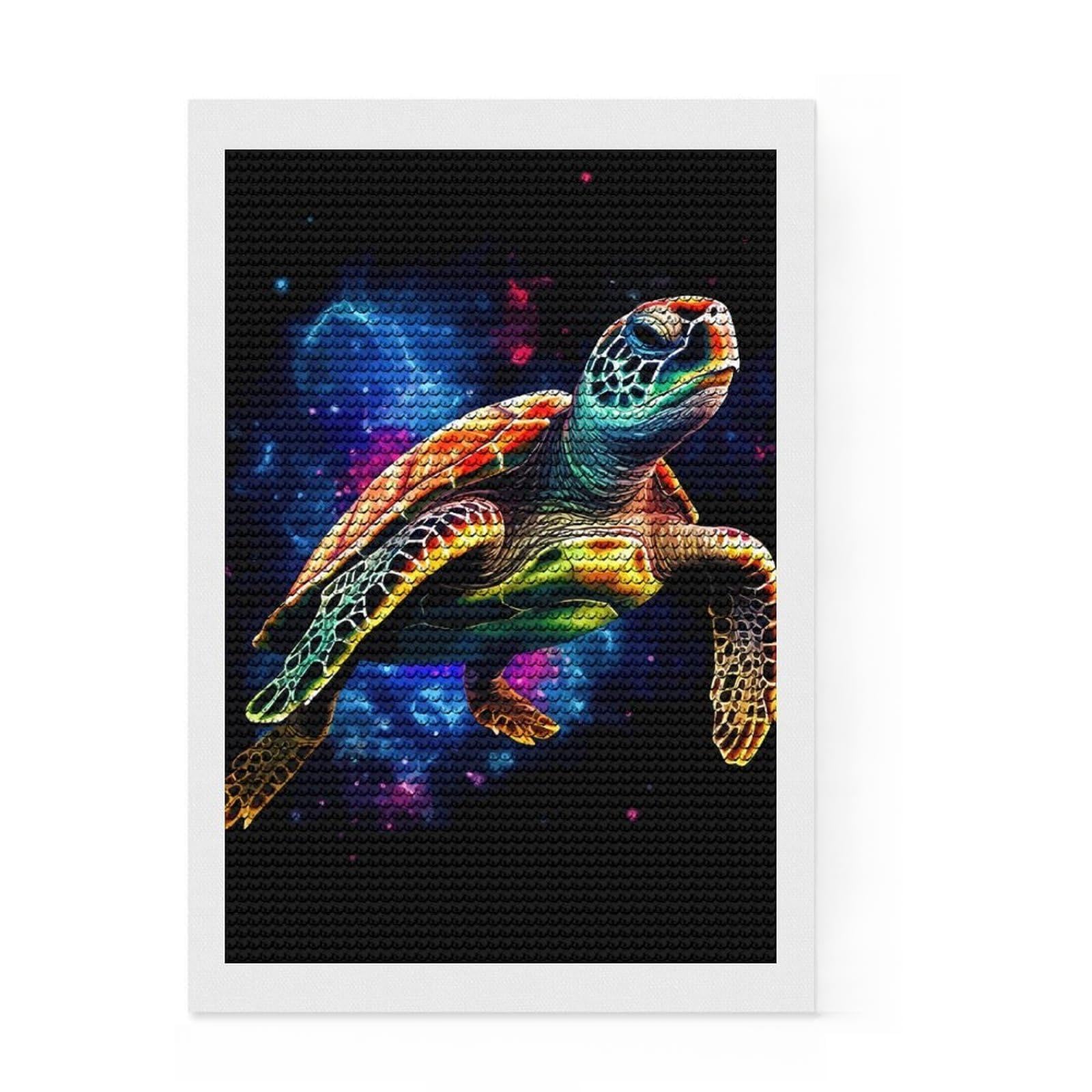 Junmoney Colorful Sea Turtle in Space Diamond Painting Kit 8"x12", for Teens, Living Room Decor, Calming Craft to Unwind, Holiday Gift Idea