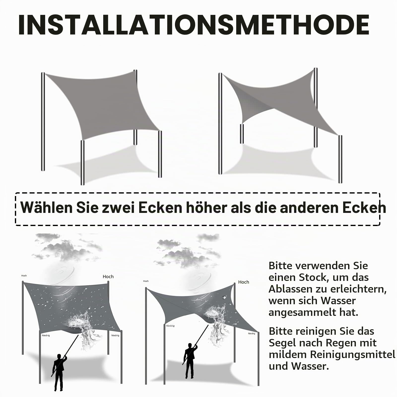 Sonnensegel Sonnenschutz inkl Befestigungsseile PES Polyester Wasserdicht 3 x 3m Quadrat Sonnensegel mit 98% UV Schutz für Draußen, Patio, Garten Terrasse Camping, Creme