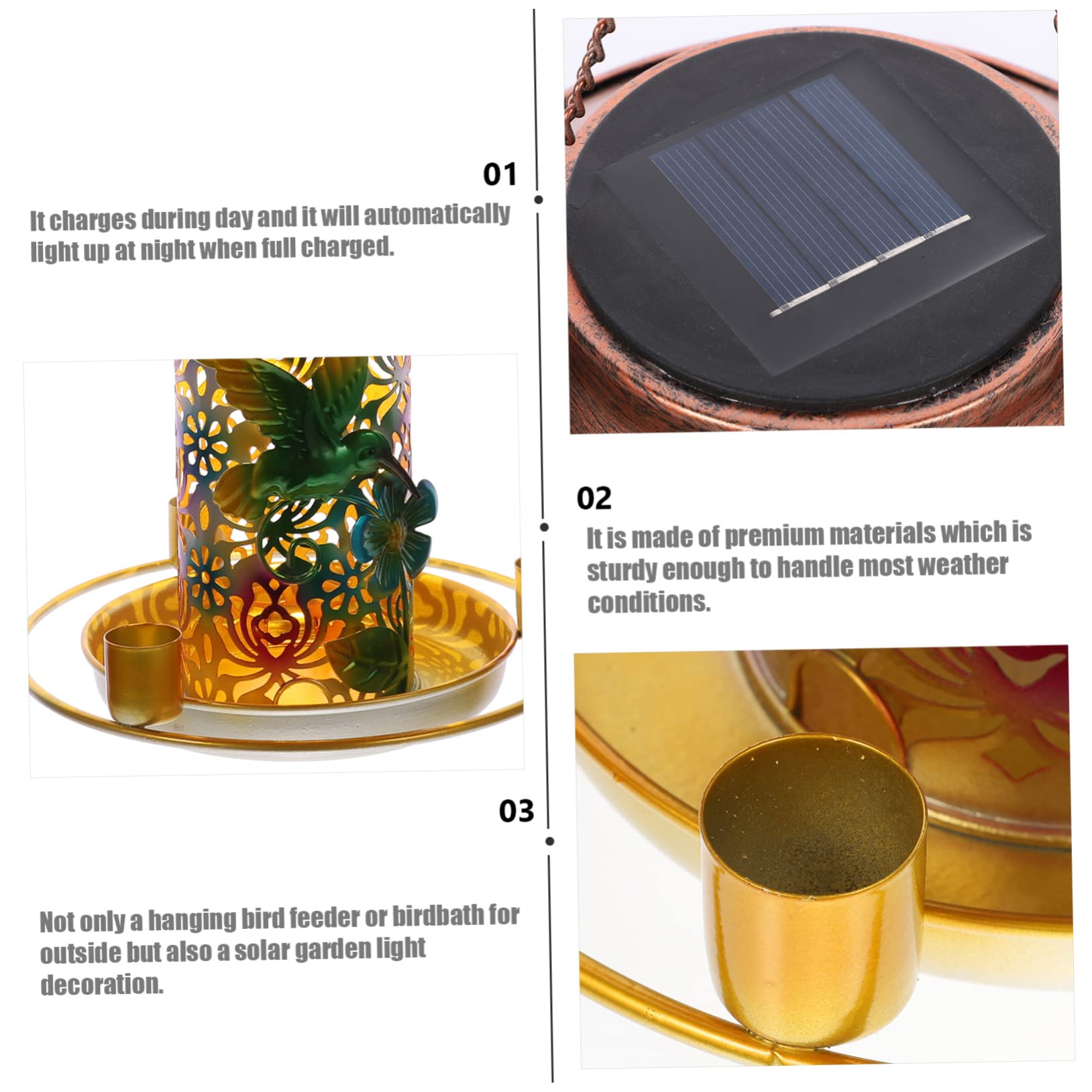 Abaodam Mangiatoia per Uccelli Selvatici in Alimentata Energia Solare Vassoio per Cibo Decorazione da Giardino Luce Solare LED che Si Accende Automaticamente di Notte