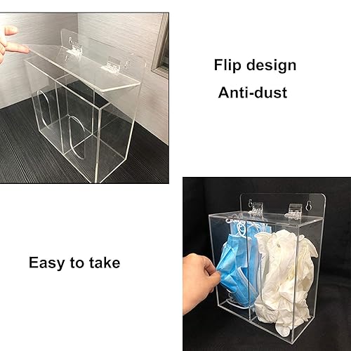 Miniatura 3 de Dispensador de mascarillas acrílicas y guantes con tapa, dispensador doble de montaje en pared para máscara facial, redecilla, cubierta de zapatos,