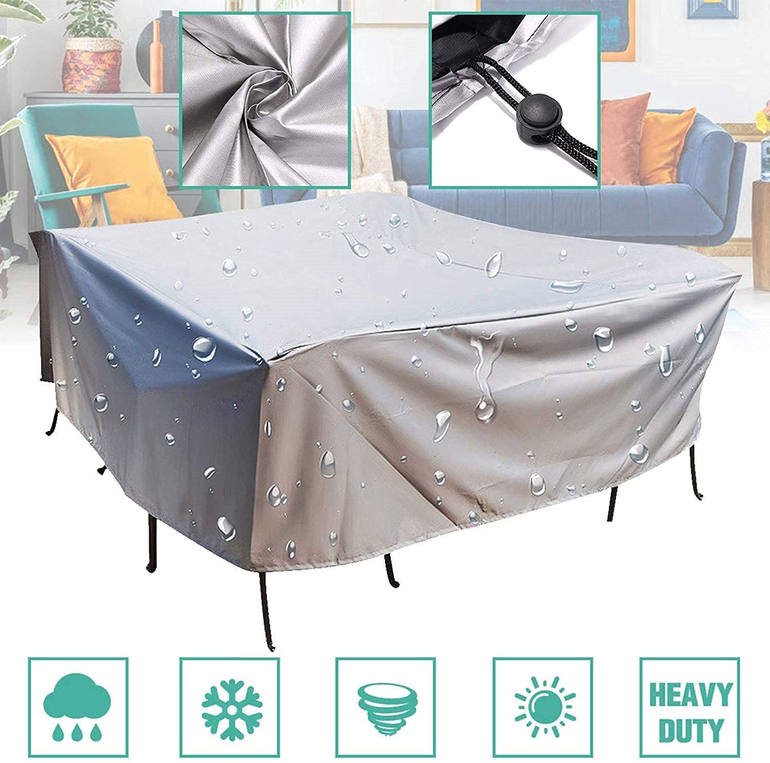 Wodoodporne pokrowce na meble tarasowe premium 210D, Oxford, odporne na promieniowanie UV, pyłoszczelne, ochrona przed śniegiem, pokrowiec na stół do kawy i jadalni, 250 x 250 x 90 cm
