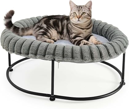 GUUSII HOME Raised Bed for Hammock Large Cat Kitten Sofa Dog Small Chair Pets Seat with Independent Metal Frame Padded Cushion Washable Easy Assembly Cat Bed 58.5 x 43 x 21 cm Grey, L