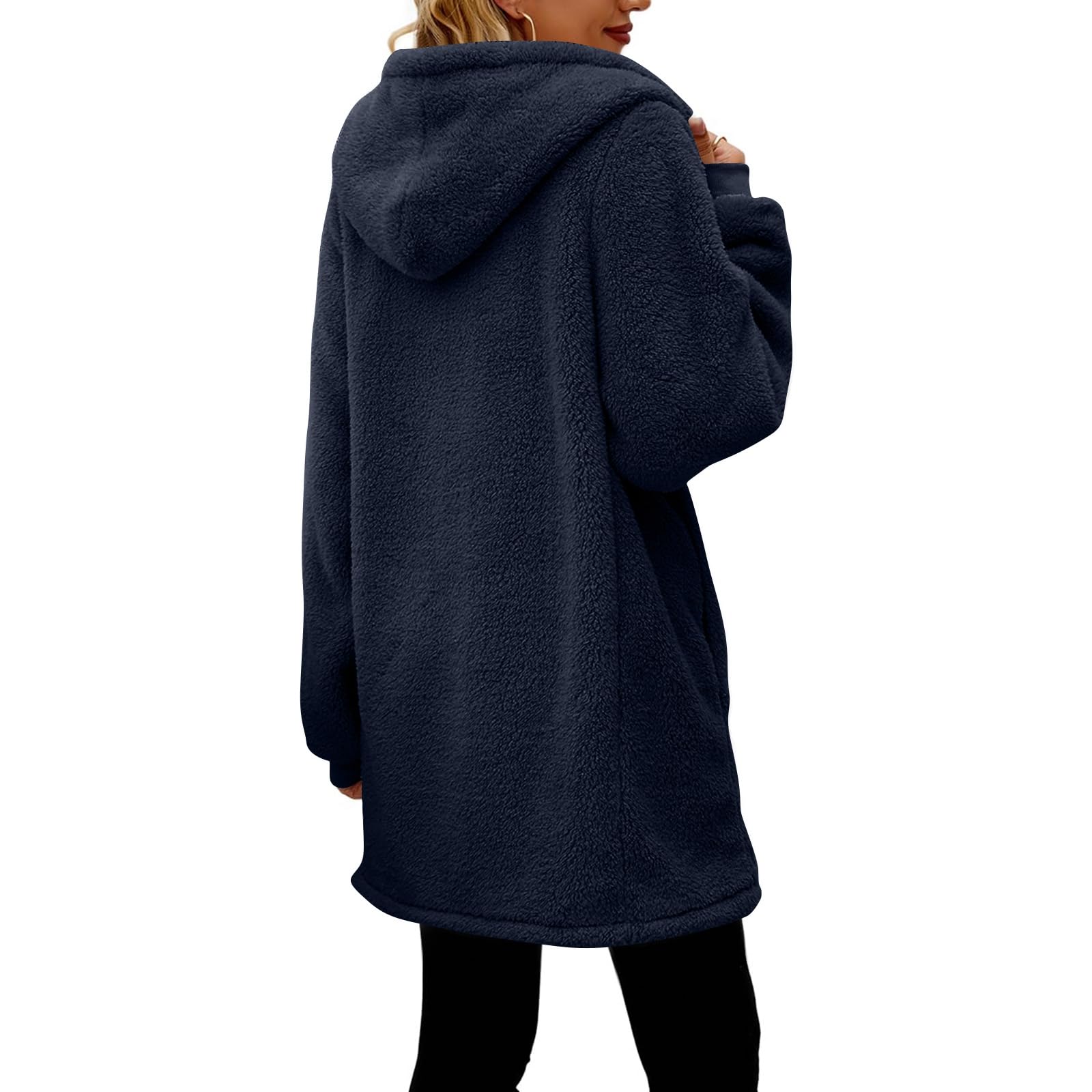Generisch Fleecejacke Damen Mit Kapuze Winterjacke Damen Warm Teddyjacke