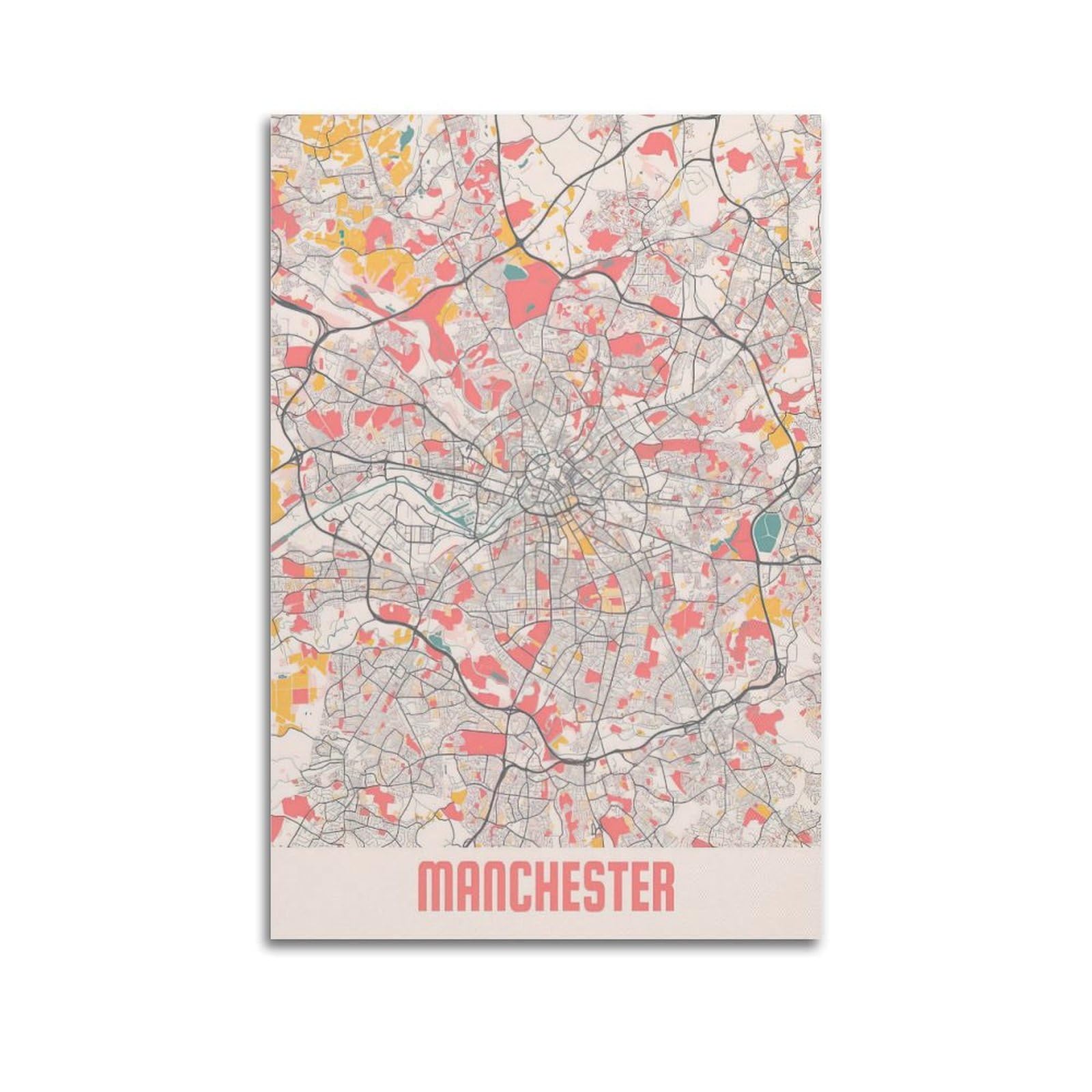 OKAHYS UK Manchester Vintage Map Poster Decorative Painting Canvas Wall Artworks Picture 20x30inch(50x75cm)