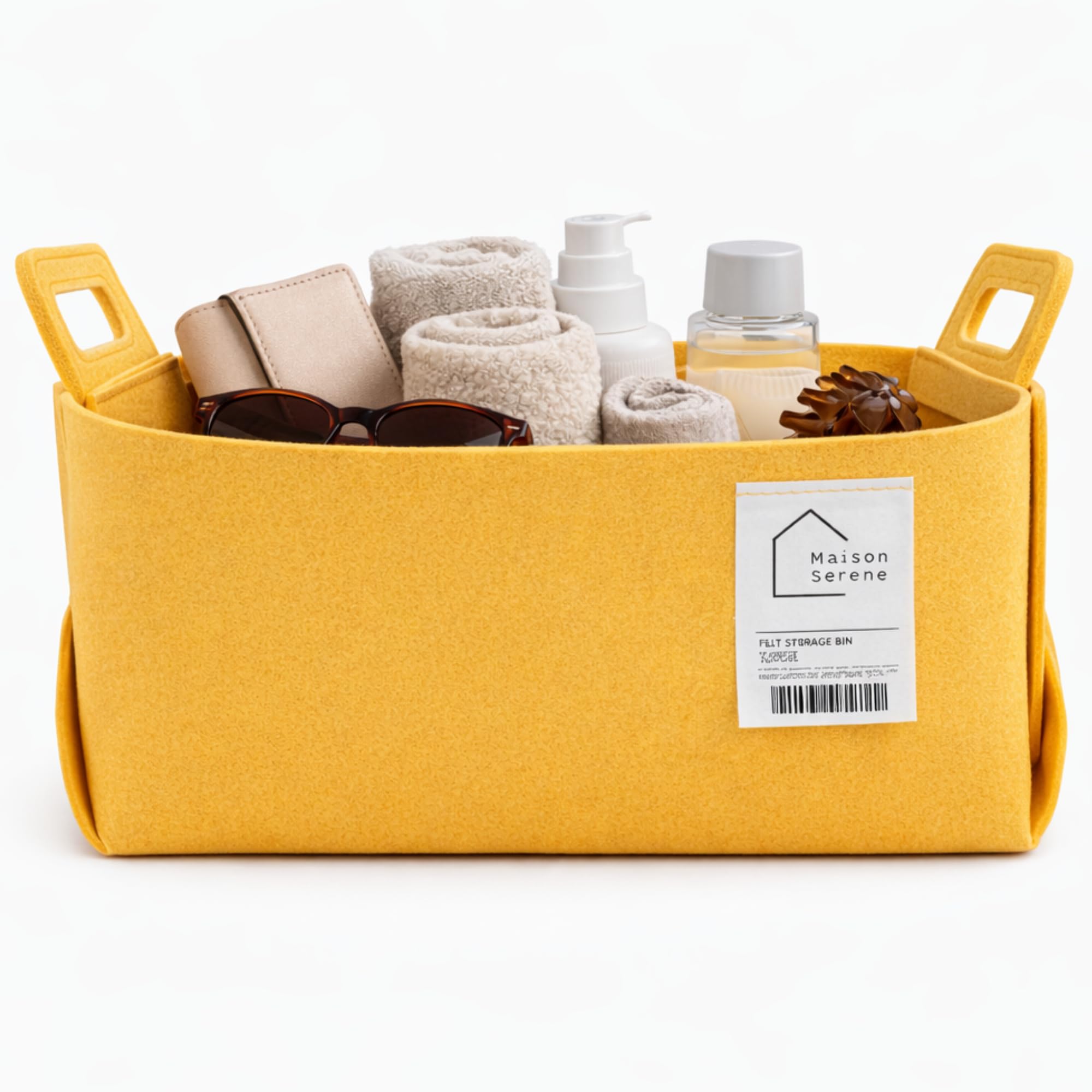 Maison Serene Yellow Collapsible Felt Storage Basket With Handles, Foldable Fabric Bin Organizer For Shelves, Closet, Toy Storage & Nursery, Large
