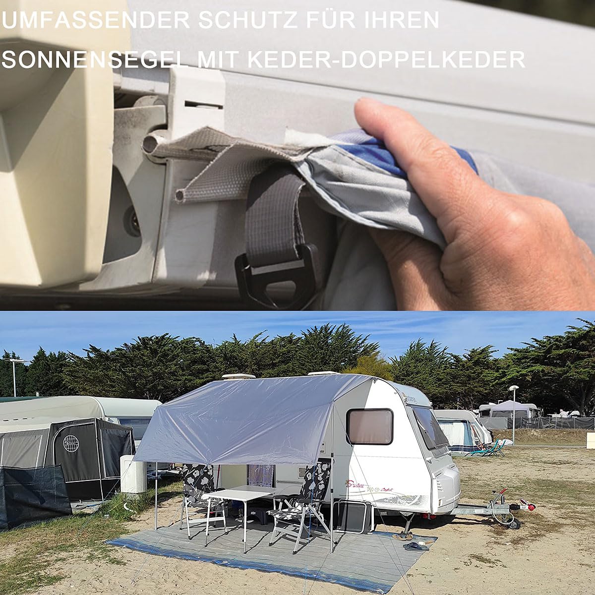 Doppelkeder, Keder, Kederschiene, Kederleiste Wohnwagen, Sonnensegel Keder, Kederschiene, Kederband, Anwendbar Auf Busvorzelt, Vw T5, Vw T4, Vw T6, Vorzelt Wohnwagen 300cm(Grey)