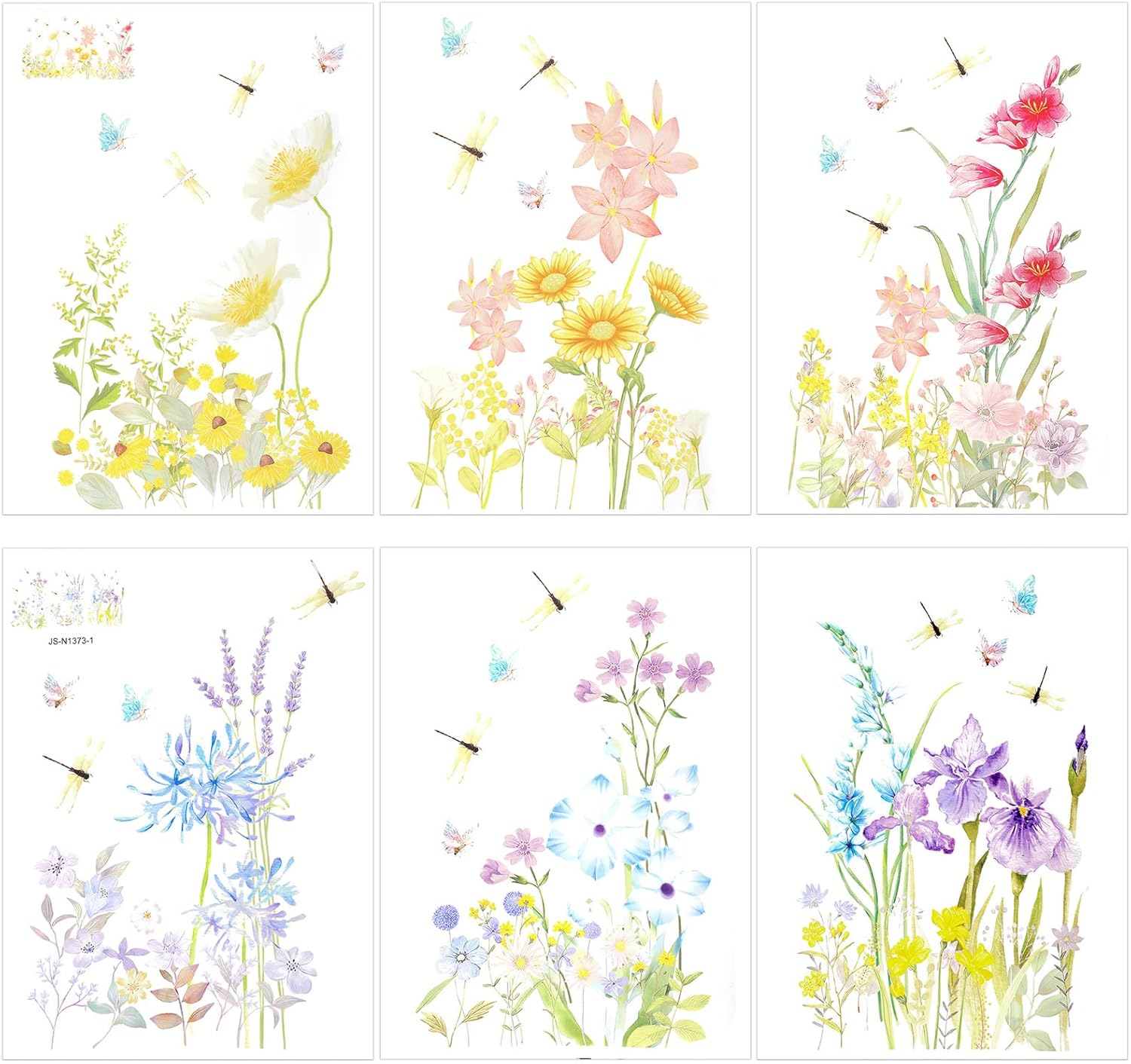 6 Pieces Flowers Wall Decals Vinyl Removable Wall Stickers