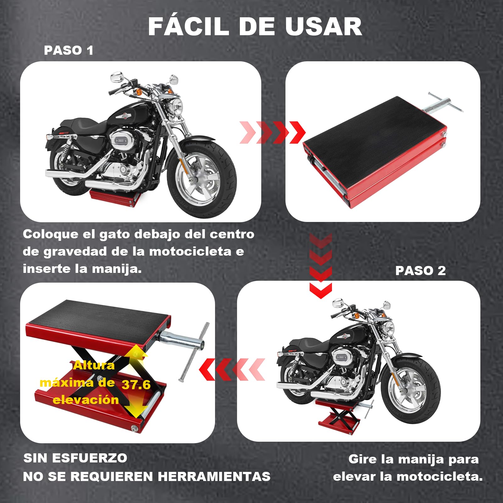Plataforma elevadora de motocicleta - 500 kg/1100 lb para motocicleta, plataforma ancha, rango de elevación de 8,5 cm - 34 cm, para motocicletas, bicicletas, vehículos todo terreno
