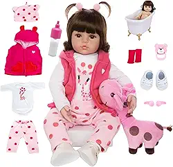 Boneca Bebê Reborn Menina Realista com Roupas de Luxo e Brinquedo Girafinha
