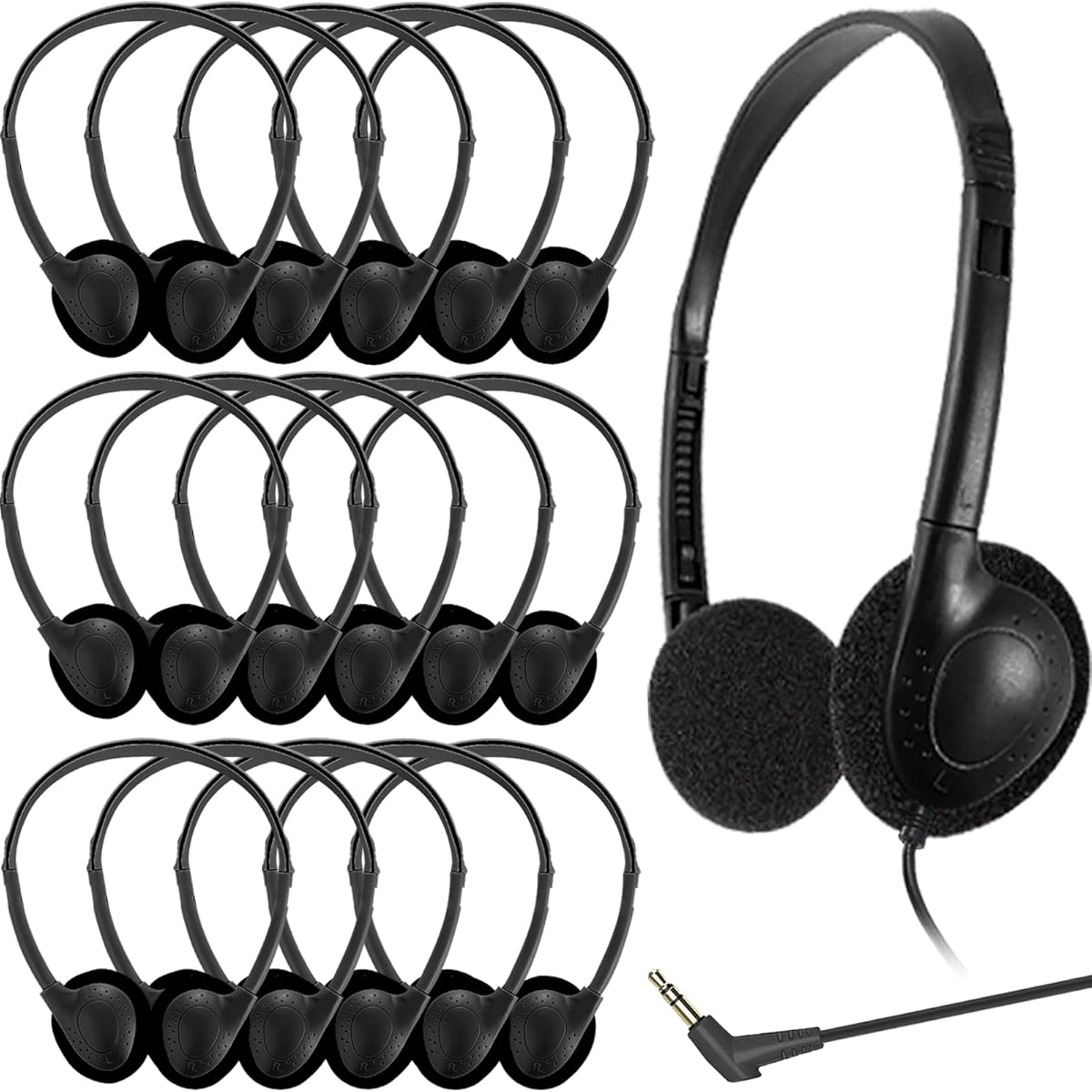Bulk Classroom Headphones for Kids School 25 Pack, Wired On-Ear Headphones for Classroom Student,Clear Sound 3.5mm Jack for Online Learning(Black)