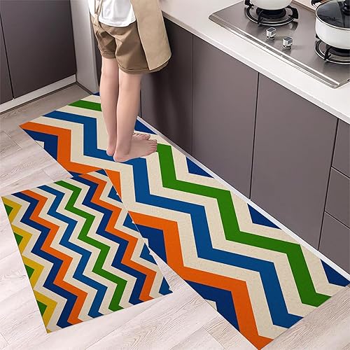 Geometric Elements Rainbow Herringbone Pattern Kitchen Rugs Mats for Floor