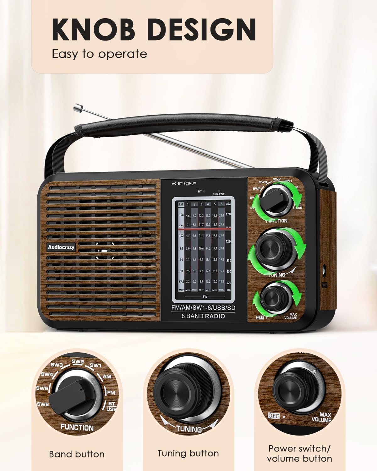 Audiocrazy AC-BT1702RUC Radio Knob Design