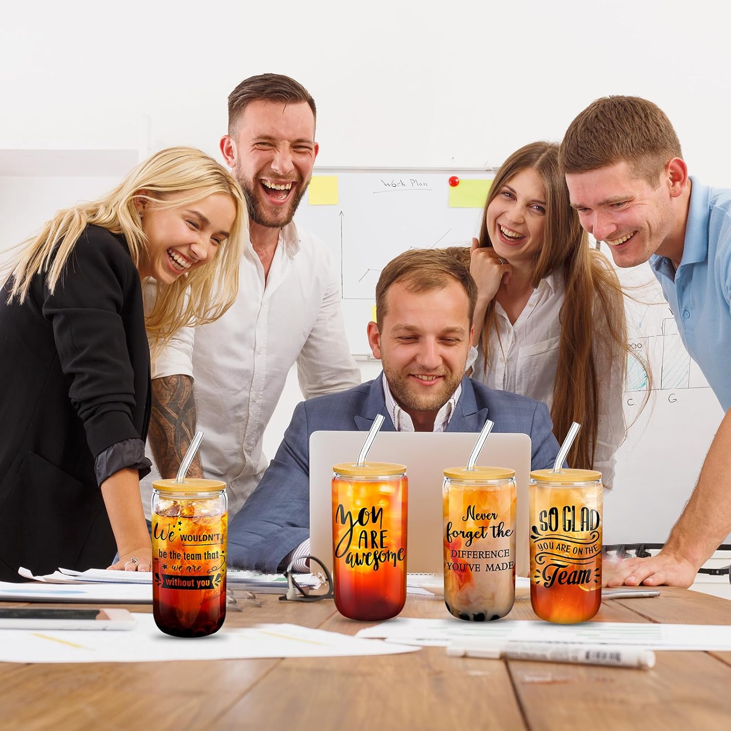 16 Set Appreciation Gifts for Employee Coworker Staff Thank You Christmas Team Gifts 16 oz Can Shaped Beer Glass with Lids Straws Brushes for Teacher Nurse(Awesome) - Image 7