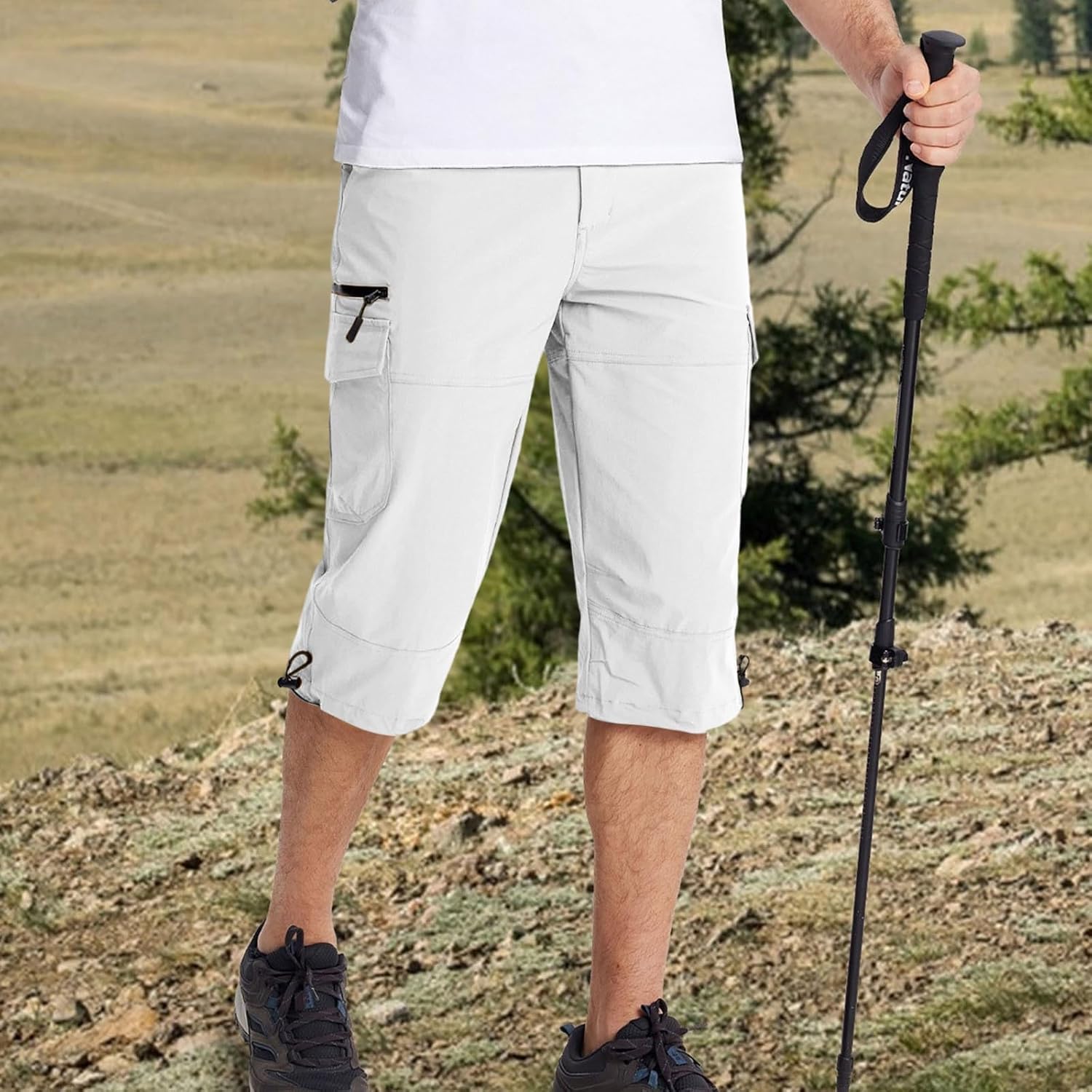 ABABC Mens Cargo Shorts Lightweight Athletic Hiking Capri Pants Casual Stretchy Button Down Work Shorts with Pockets