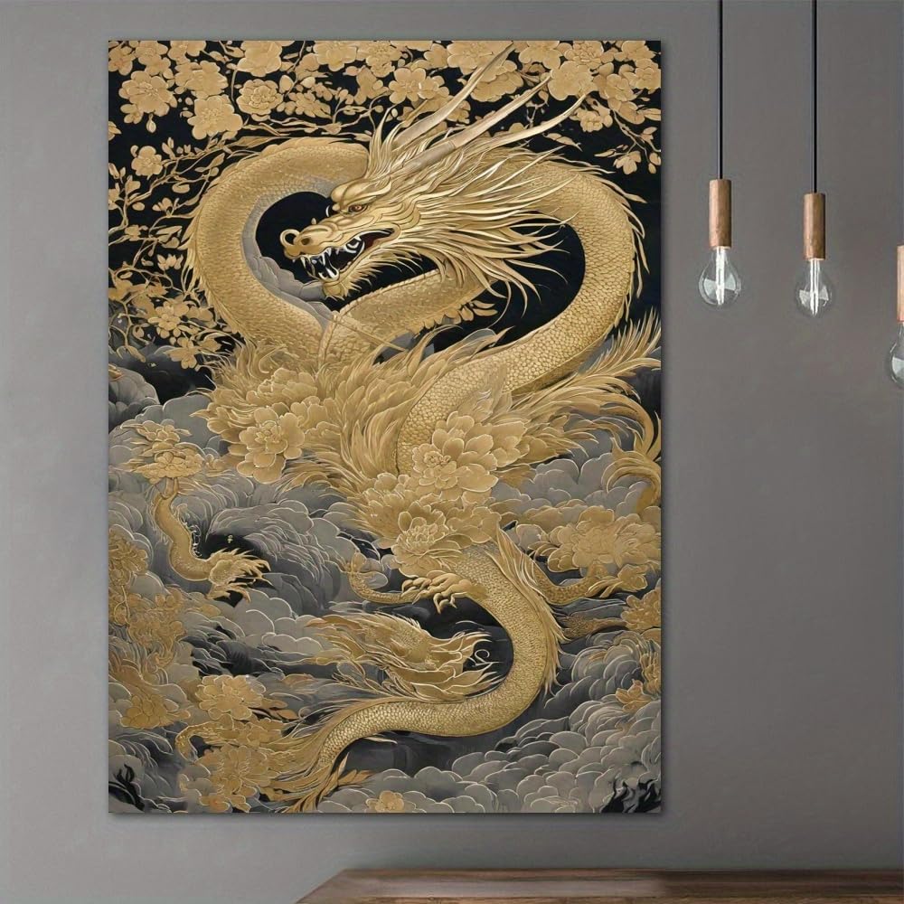 Tableau dragon doré toile abstraite pour habiller un mur vide - 6
