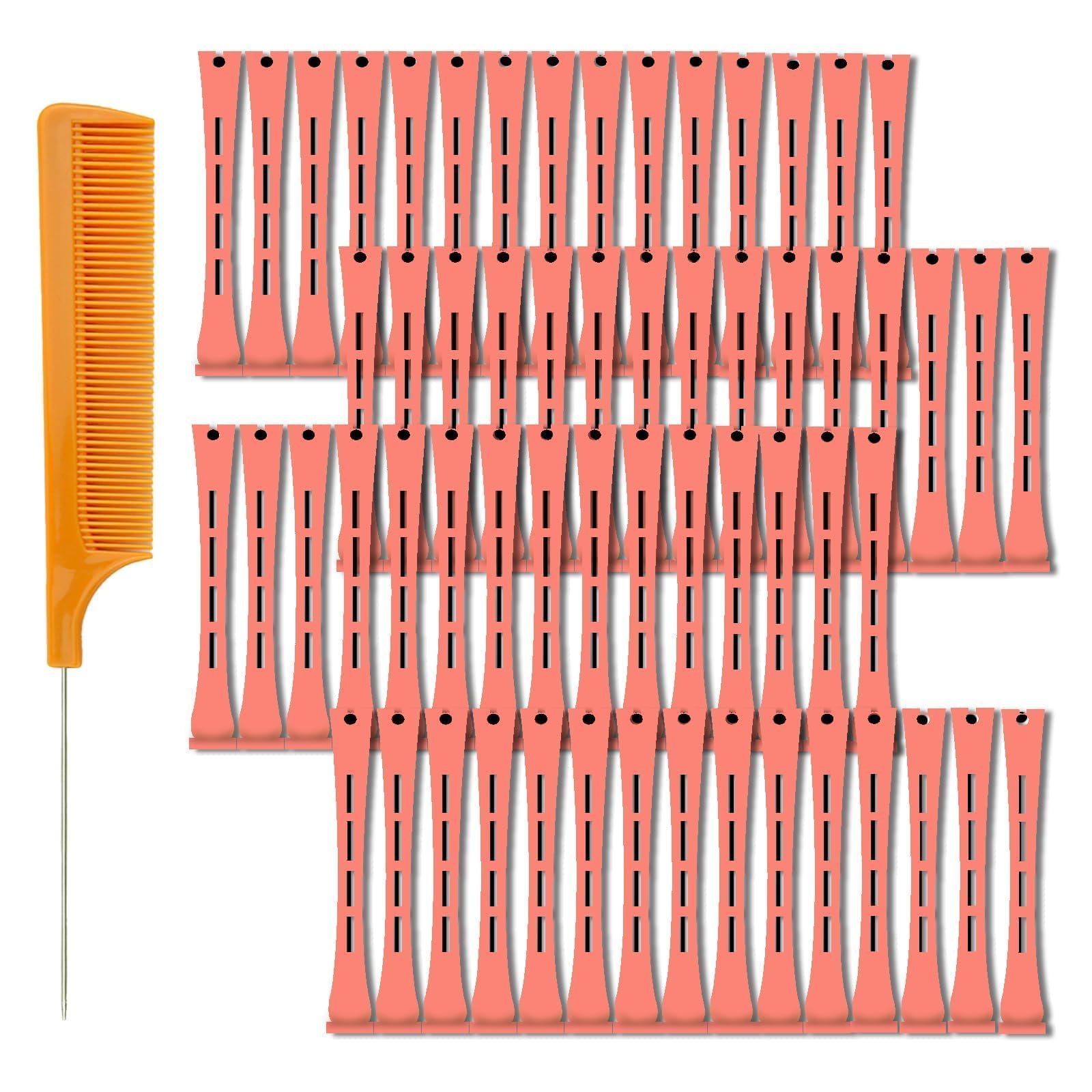 60 Pieces Hair Perm Pods Plastic Perming Rods Cold Wave Rods Curlers Hair Rollers with 1 Pieces Steel Pintail for Hairdressing Styling(Red, 1.3 cm/