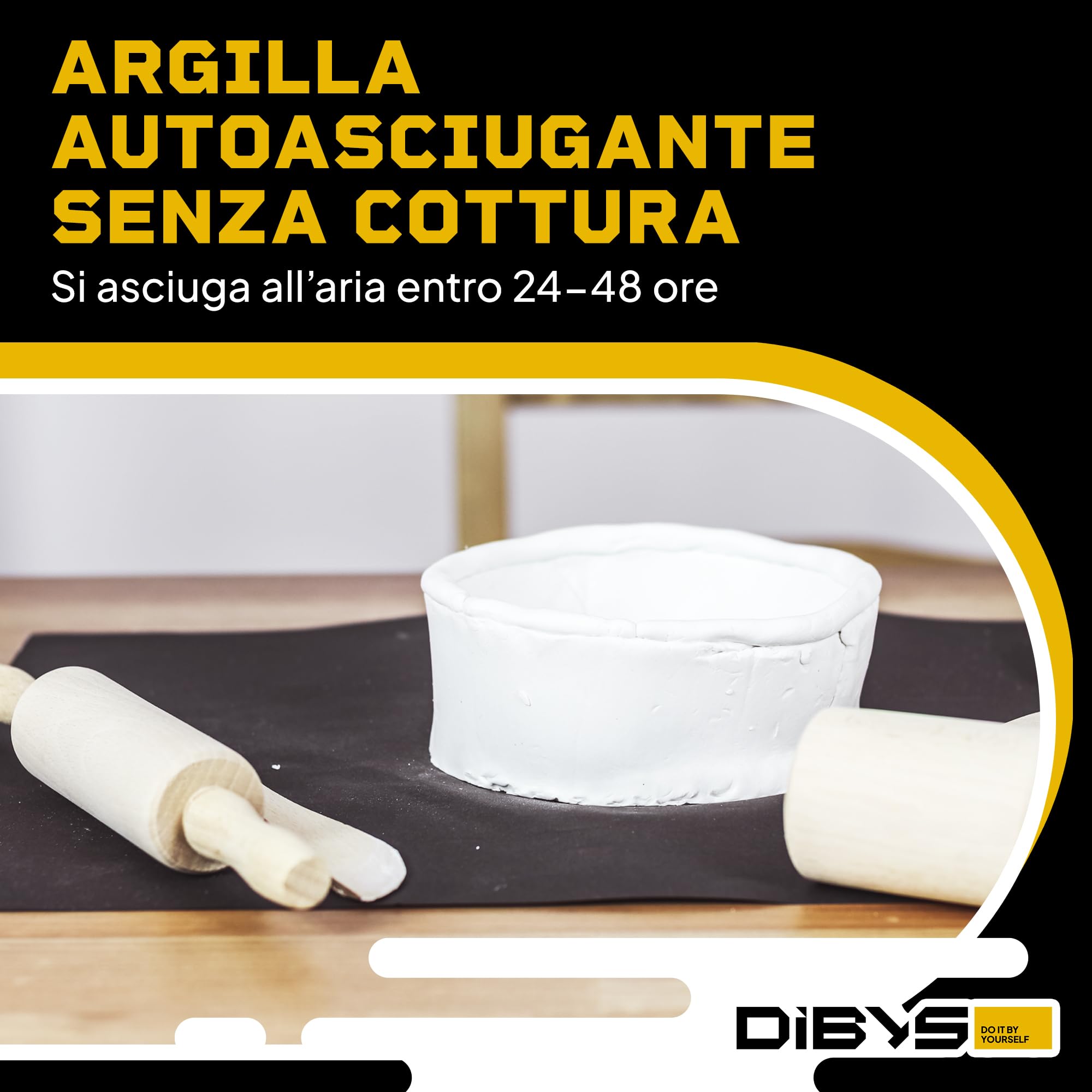DIBYS Kit Ceramica Fai Da Te per Bambini e Adulti | Kit Argilla Senza Cottura Bianca, Strumenti per Modellare, Colori e Pennelli | Set di Arti | Regalo Creativo | Pottery Kit Air Dry Clay