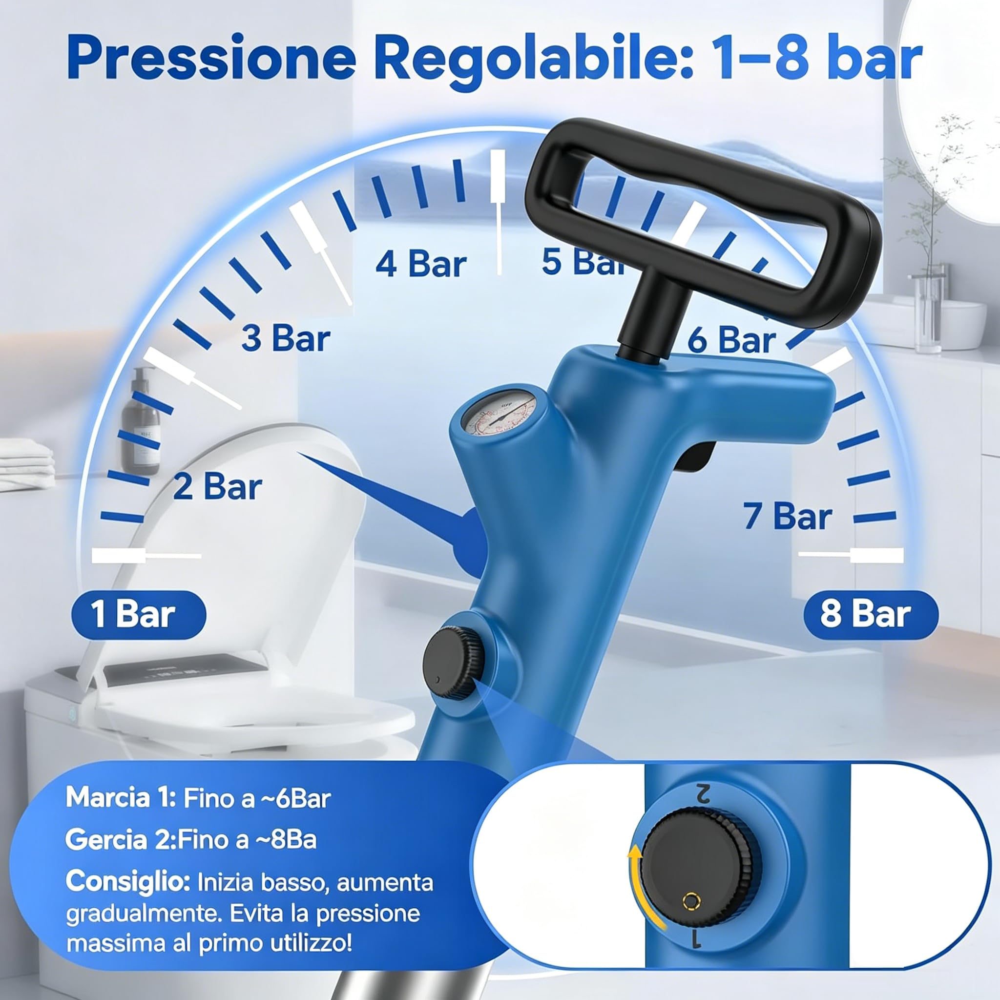 Deboucheur wc, pompe deboucheur canalisation, déboucheur canalisation haute pression, Tête de dragage flexible,Pression d'air maximale 8bar, Peut déboucher Toilette, Évier, Avec support suspendu