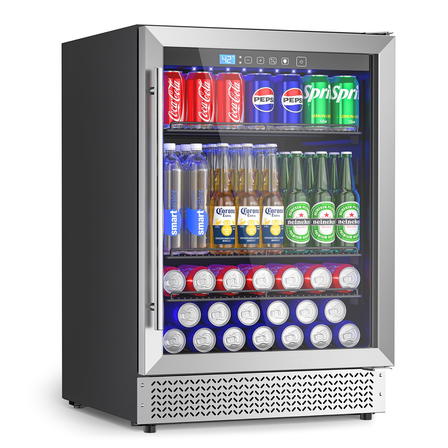 24’’ Beverage Refrigerator, 180 Cans Under Counter Refrigerator with Reversible Door, Built-in or Freestanding Drink Fridge with Glass Door & LED Light for Soda, Beer or Wine – Kitchen, Bar, Office | Fridge.com