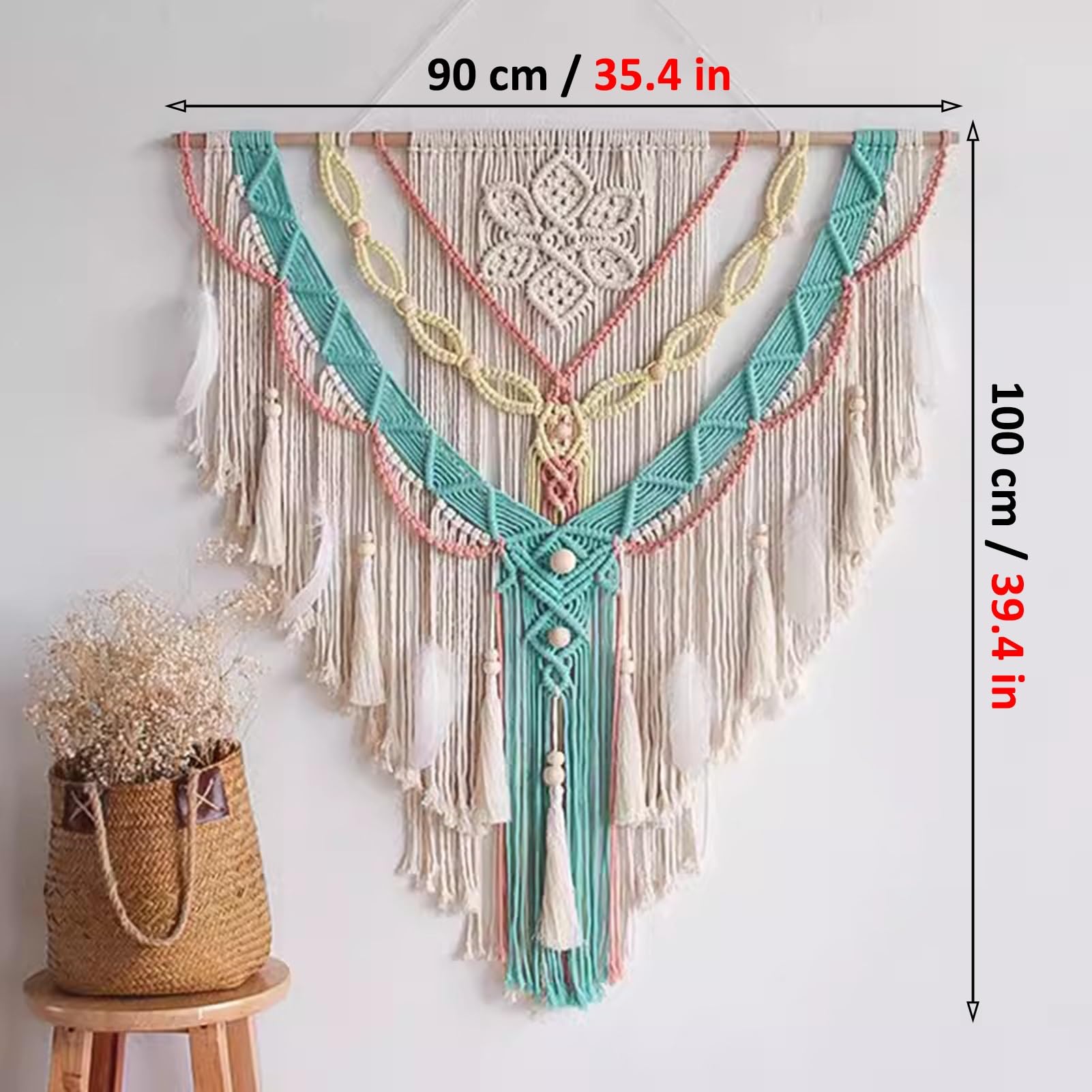 Rideaux en macramé Rideaux en Macramé De Coton pour Portes, Rideaux en Macramé pour Fenêtres, Toile De Fond De Mariage en Macramé pour La Décoration Murale(Green)