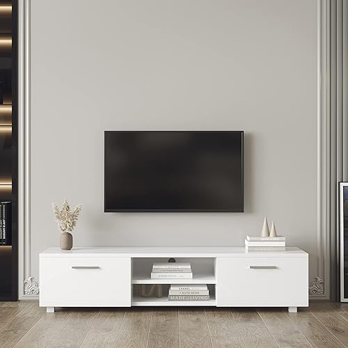 Holaki Mueble de TV de madera para TV de 70 pulgadas, consola multimedia, centro de entretenimiento de TV, mesa de televisión con 2 armarios de