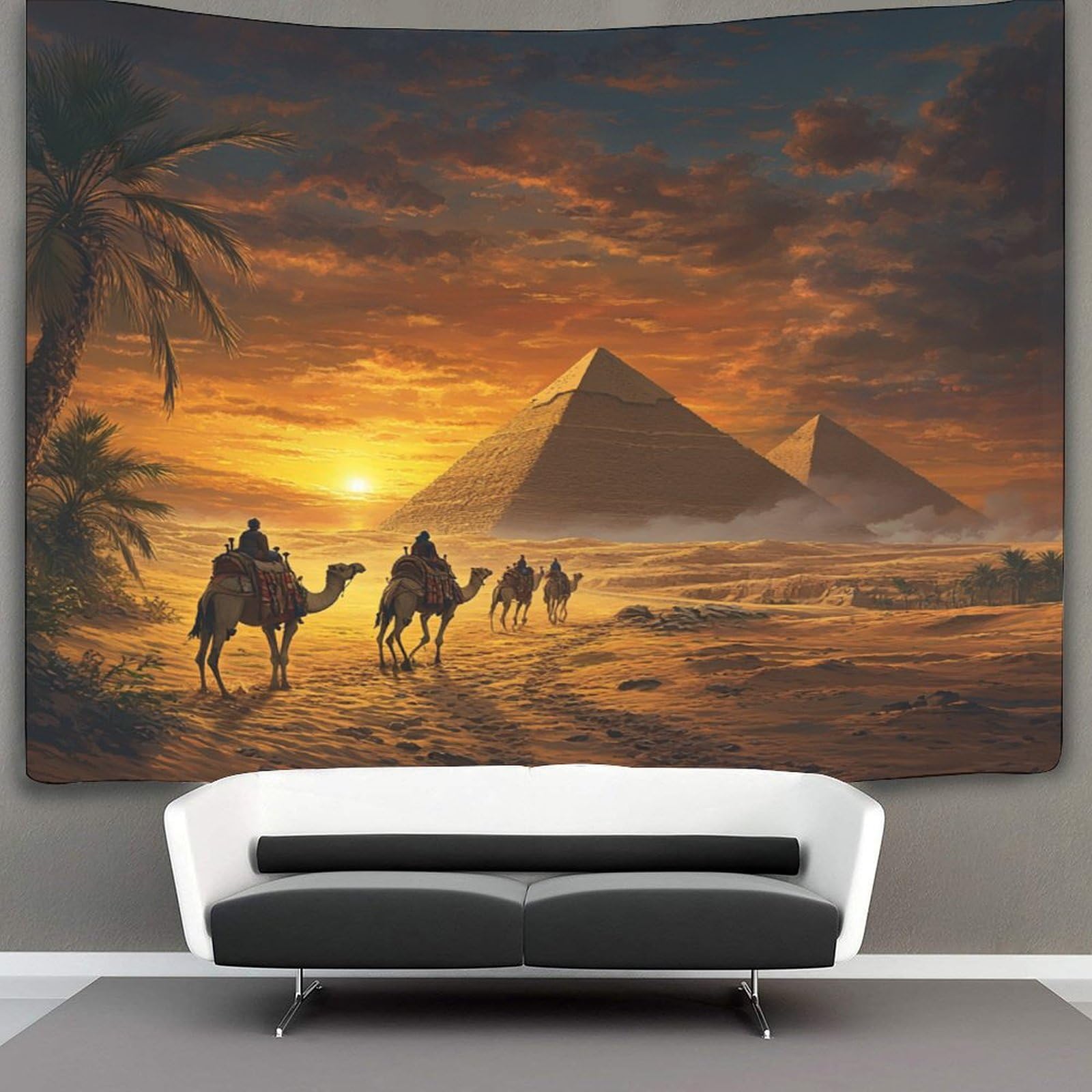 Kaiyun Style-2 Egyptian Pyramids Tapestry Wall Hanging Sunset And Camels In The Desert Wall Art For Living Room Bedroom Dorm 150Cmx200cm