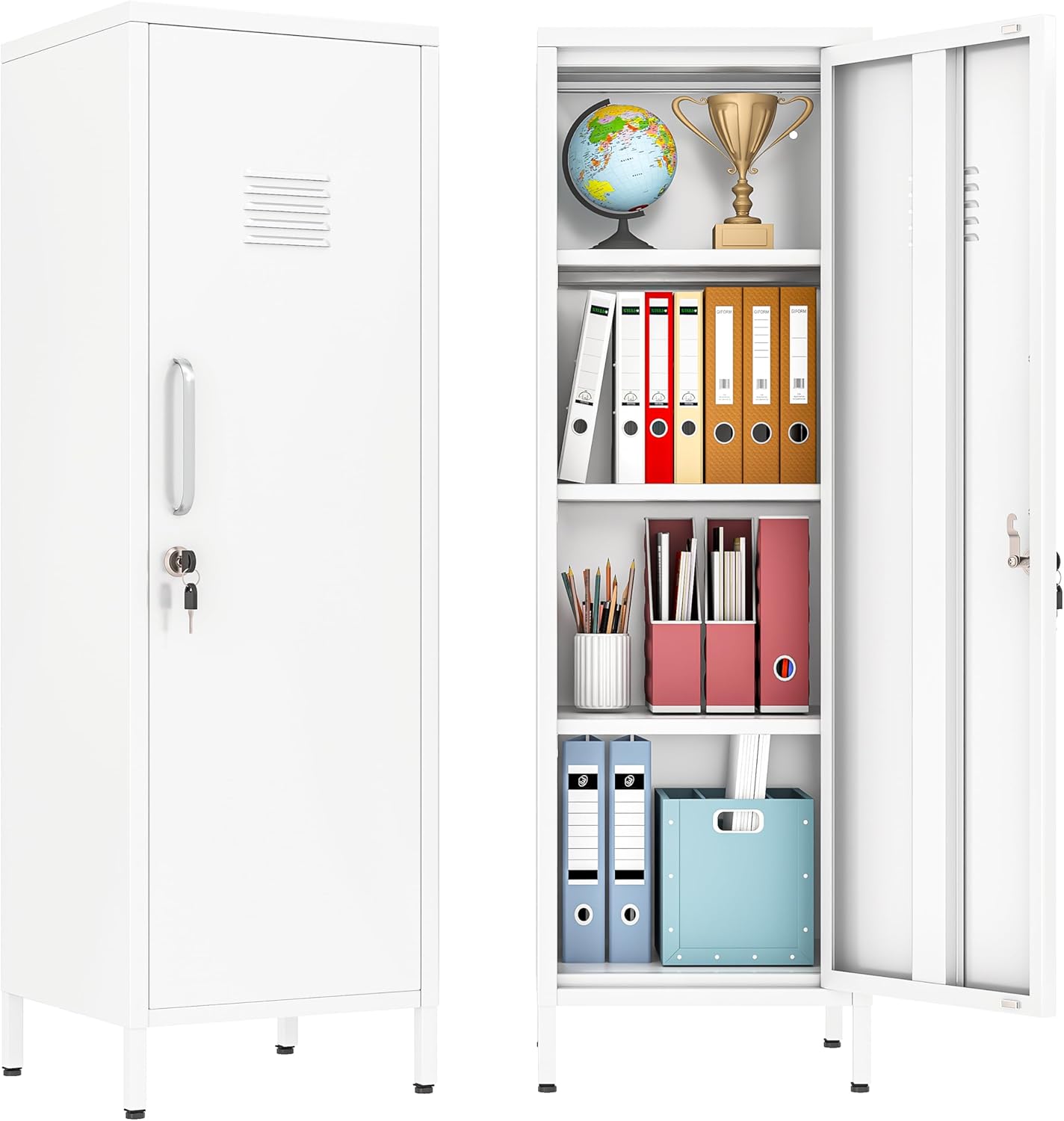 24.4" H Metal Locker Storage Cabinet with 1 Doors, Pantry with Shelves, Storage Cabinet with Adjustable Leveling Foot for Kitchen, Employees, Office, Kids Locker