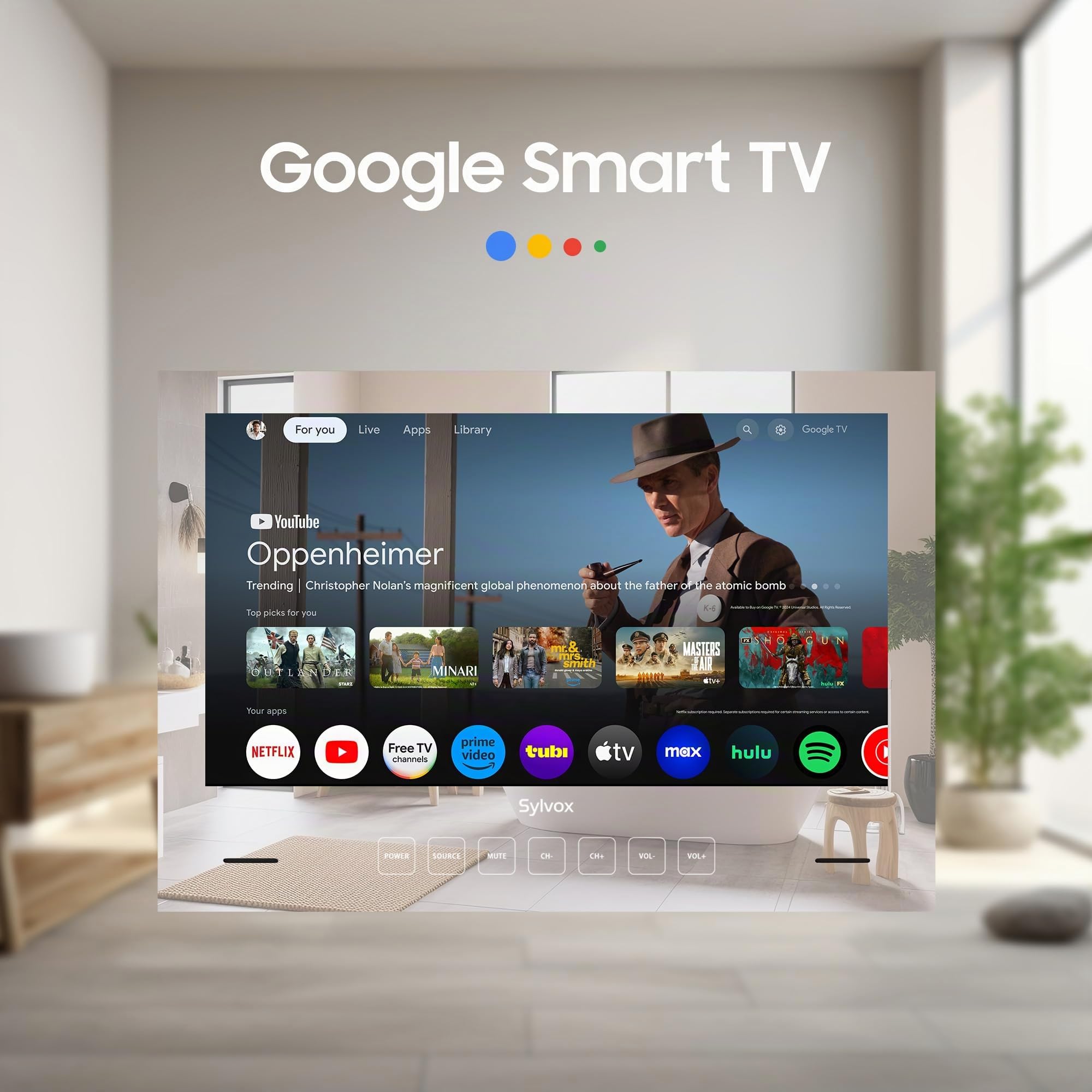 SYLVOX 32 Pollici Specchio TV, Smart Google Television 1080P FHD 500 Nits Mirror Montaggio Integrato Design Televisore IP65 impermeabile, DVB-C/T2/S2 | WiFi, Bluetooth, per Doccia, Bagno