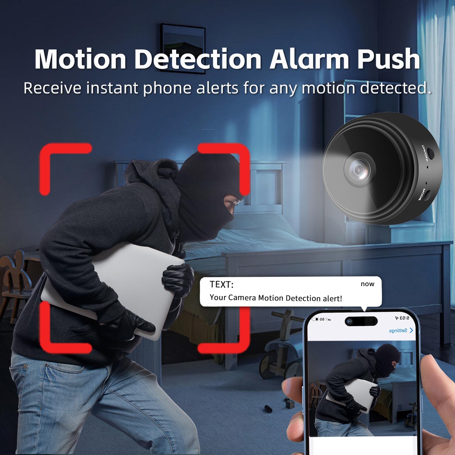 Camuitry Hidden Camera Surveillance Monitor - WiFi Nanny Cam with 1080P Night Vision, Motion Detection, and Smartphone Compatibility - Indoor Spy Camera for Home/Baby/Office — view 4