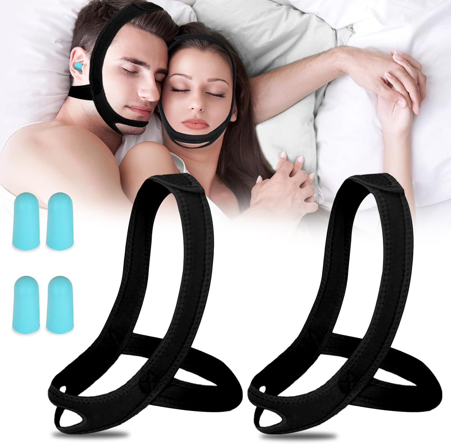 Snoring Chin Strap for Users, 2 Pack Adjustable Jaw Support Chin Strap to Keep Mouth Closed, Soft Snoring for Men Women, Lightweight Reusable, Snoring Dry Mouth, Easy Using