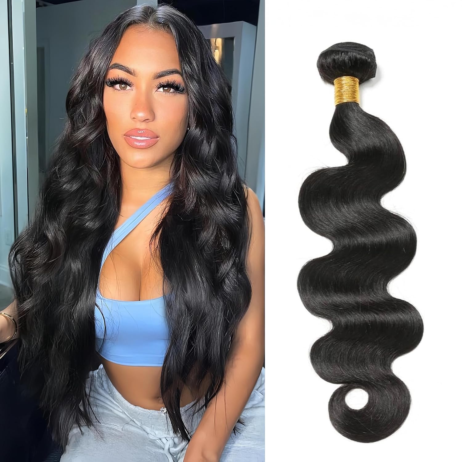 Hswpawk 12A Human Hair Bundles Body Wave 32 Inch One Bundle 100% Unprocessed Brazilian Virgin Body Wave Bundles Human Hair Natural Black Color