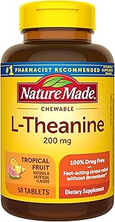 Nature Made Chewable L Theanine 200mg, L-Theanine Supplement for Stress Relief, 50 Chewable Tablets, 50 Day Supply