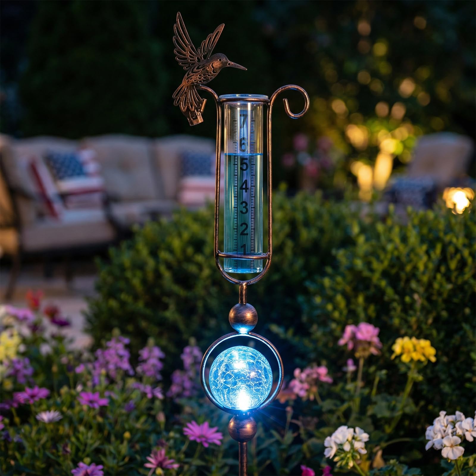 MUMTOP Pluviometro per esterni, 91,4 cm, in vetro craquelé, luci solari per prato, cortile e giardino