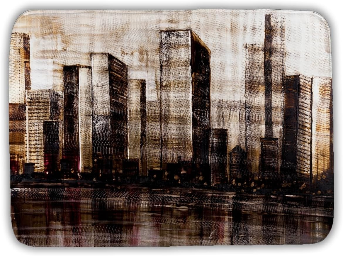 Begin Home Decor C1BM1724FFLCBE 17 x 24 in. Sketch of the City - Brown Building Bath Mat for Home Decor