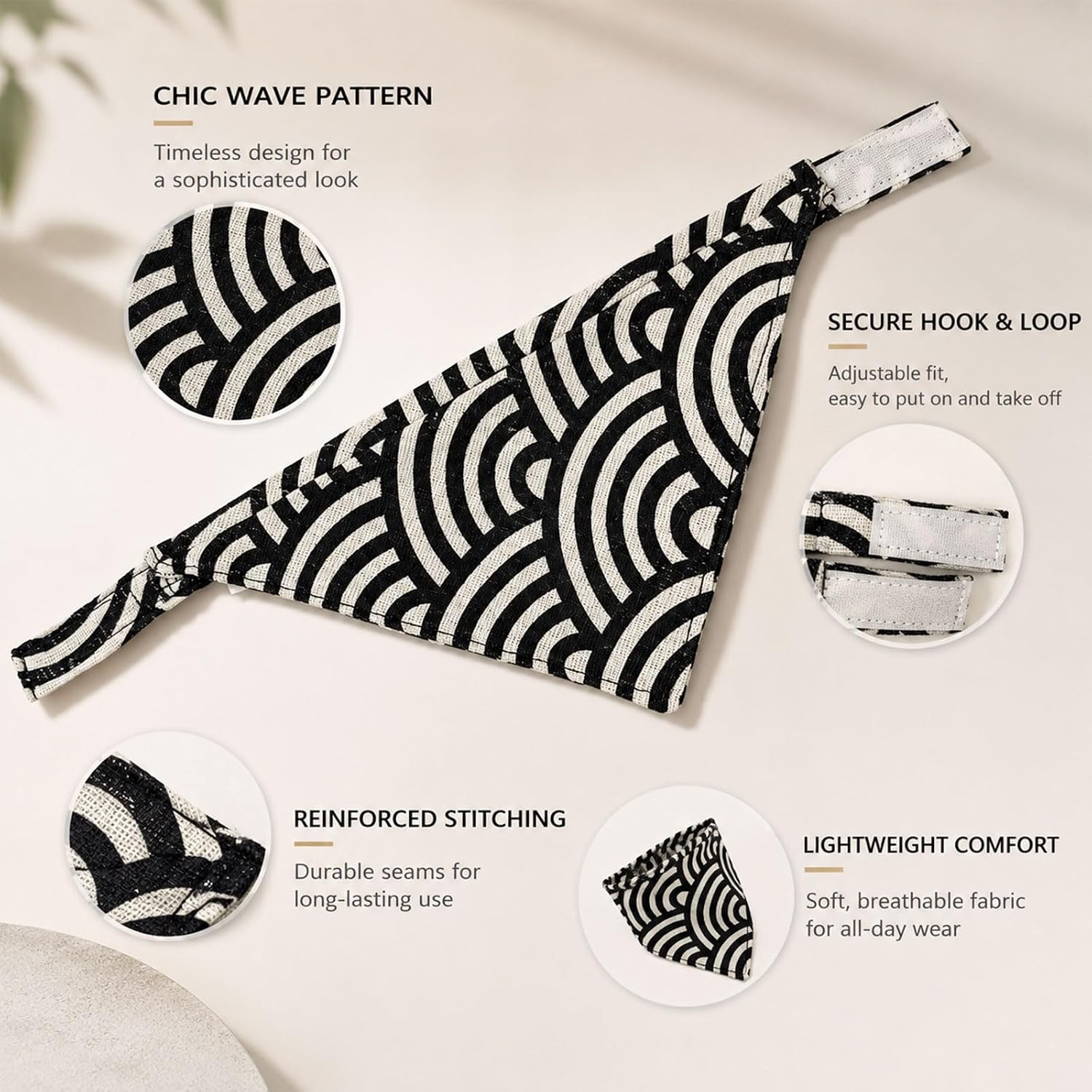 pet Bandana, Pet Scarf with Adjustable Hook and Loop, Black and White S image 3