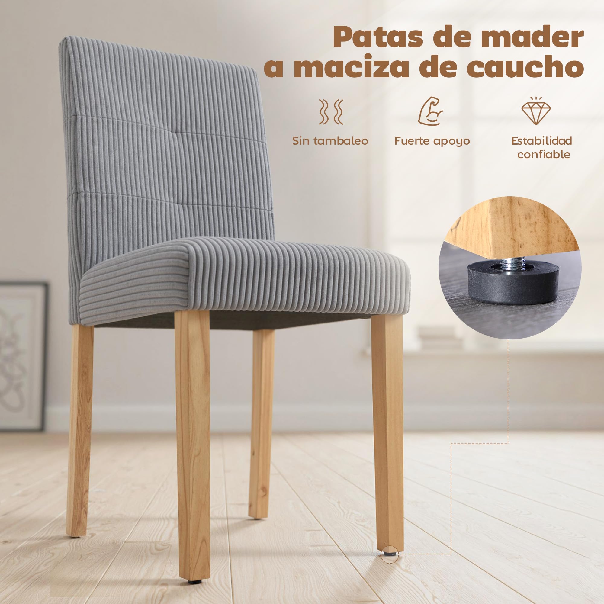 HOMCOM Pack de 4 Sillas de Comedor, Sillas de Cocinas Modernas, Respaldo Alto, Tapizadas en Pana, Asiento Acolchado, Patas de Madera, para Salón, Gris