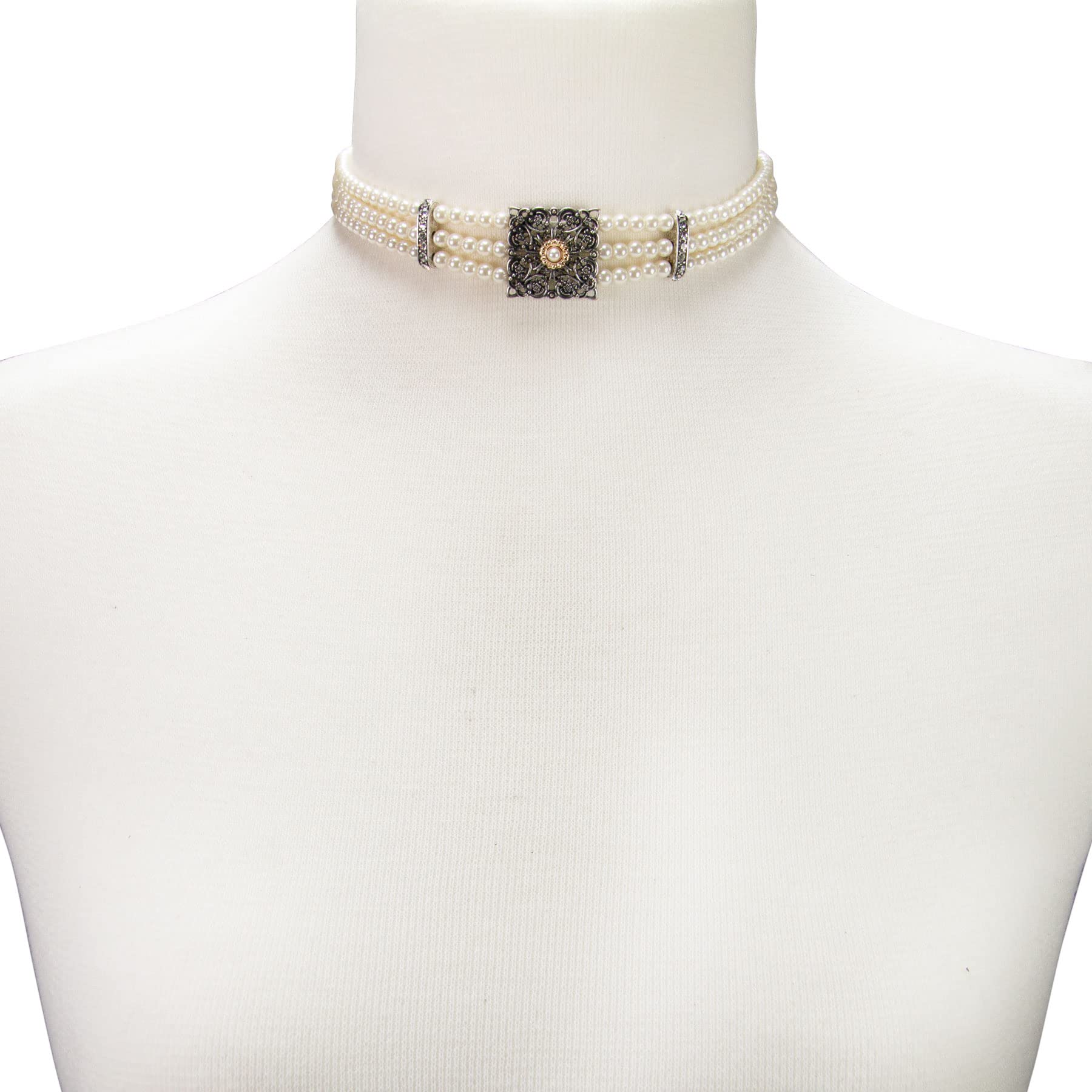 Alpenflüstern Gargantilla de perlas para traje regional Anabelle – elegante – Nostálgica – Joya para mujer, filigrana tirolesa (crema-blanco) DHK316