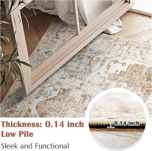 Miniatura 3 de jinchan - Alfombra persa para interiores, con estampado, color rojo ladrillo, envejecida, delgada, de felpilla, ligera, que contrasta con la