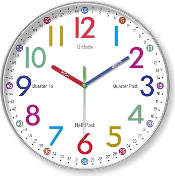 Telling Time Clock - NonTicking Cute Wall Watch Clock - Silent Analog Clock for Room- BA-3 A Type, 10 Inch